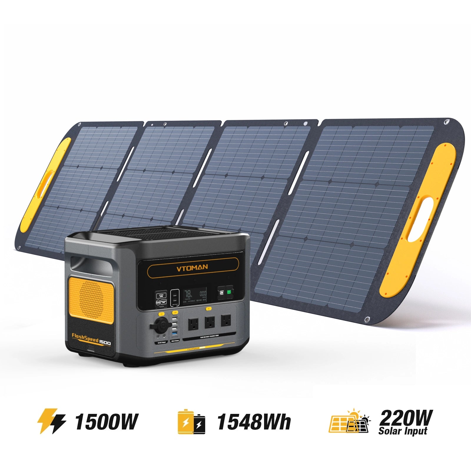 VTOMAN FlashSpeed 1500 with 220W Pro Solar Panel