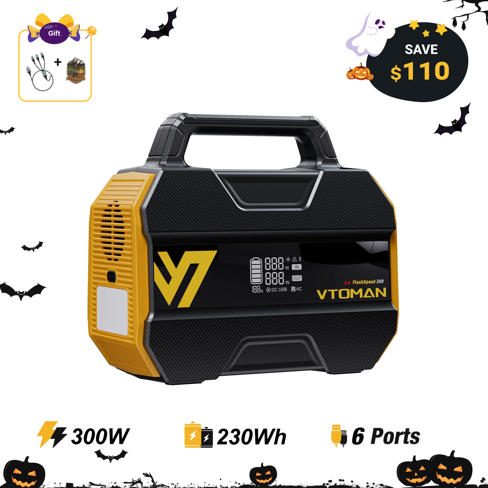 VTOMAN FlashSpeed 300 ポータブル電源 小型 230Wh Small Portable Power Station | 300w Portable Power Station
