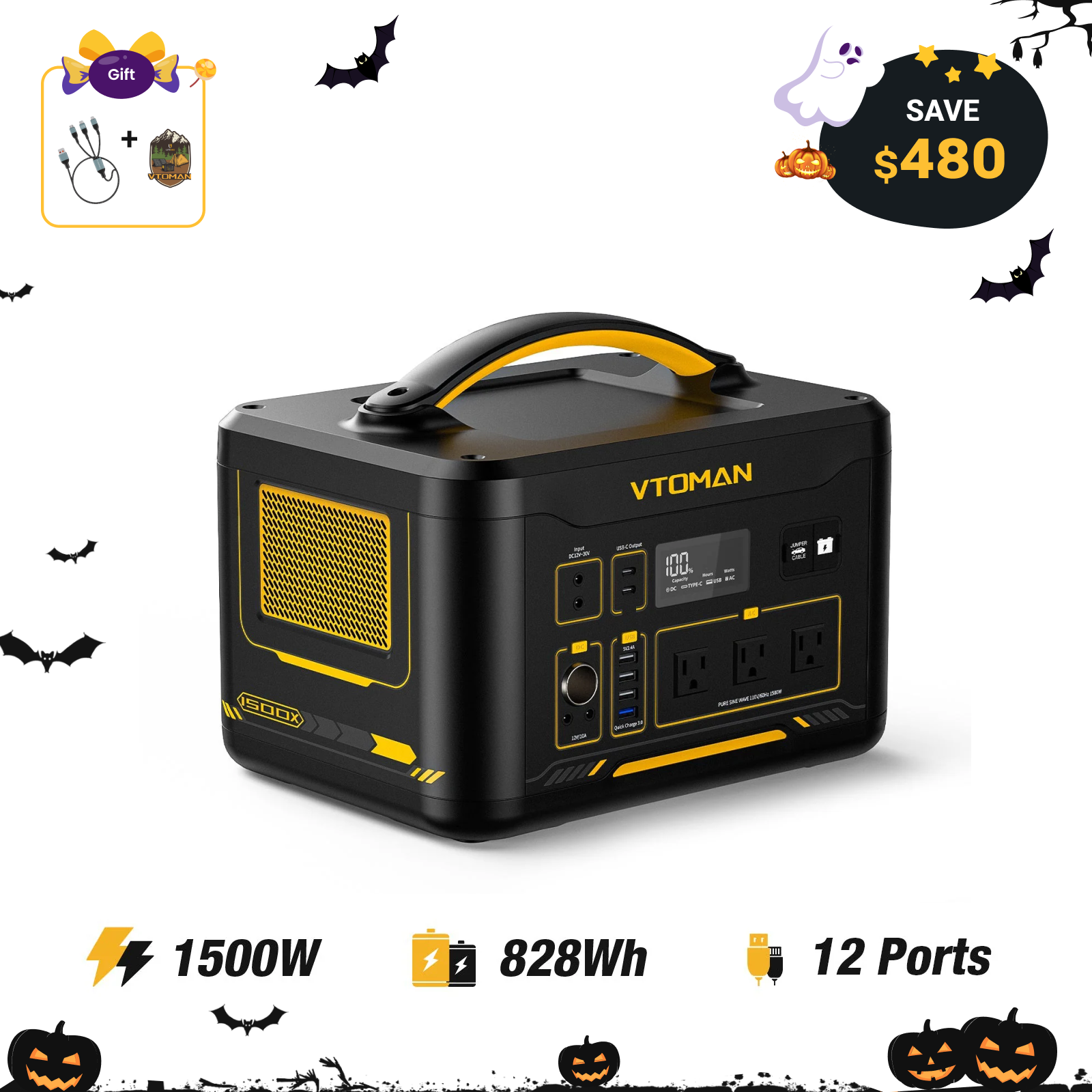 VTOMAN ポータブル電源 1500W Amazon.co.jp: VTOMAN JUMP1500X ポータブル電源 大容量 828Wh