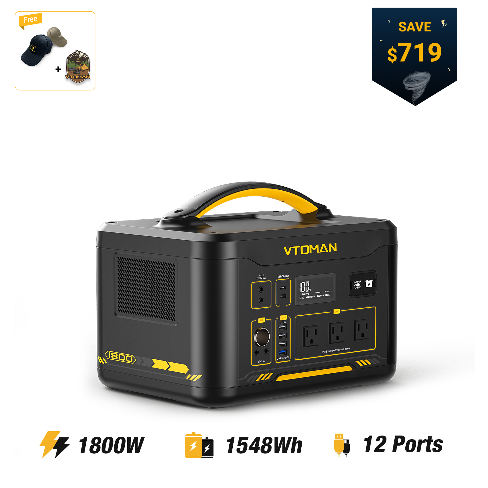 VTOMAN 1800W ポータブル電源1548Wh Amazon.co.jp: VTOMAN ポータブル電源 JUMP1000/JUMP1500