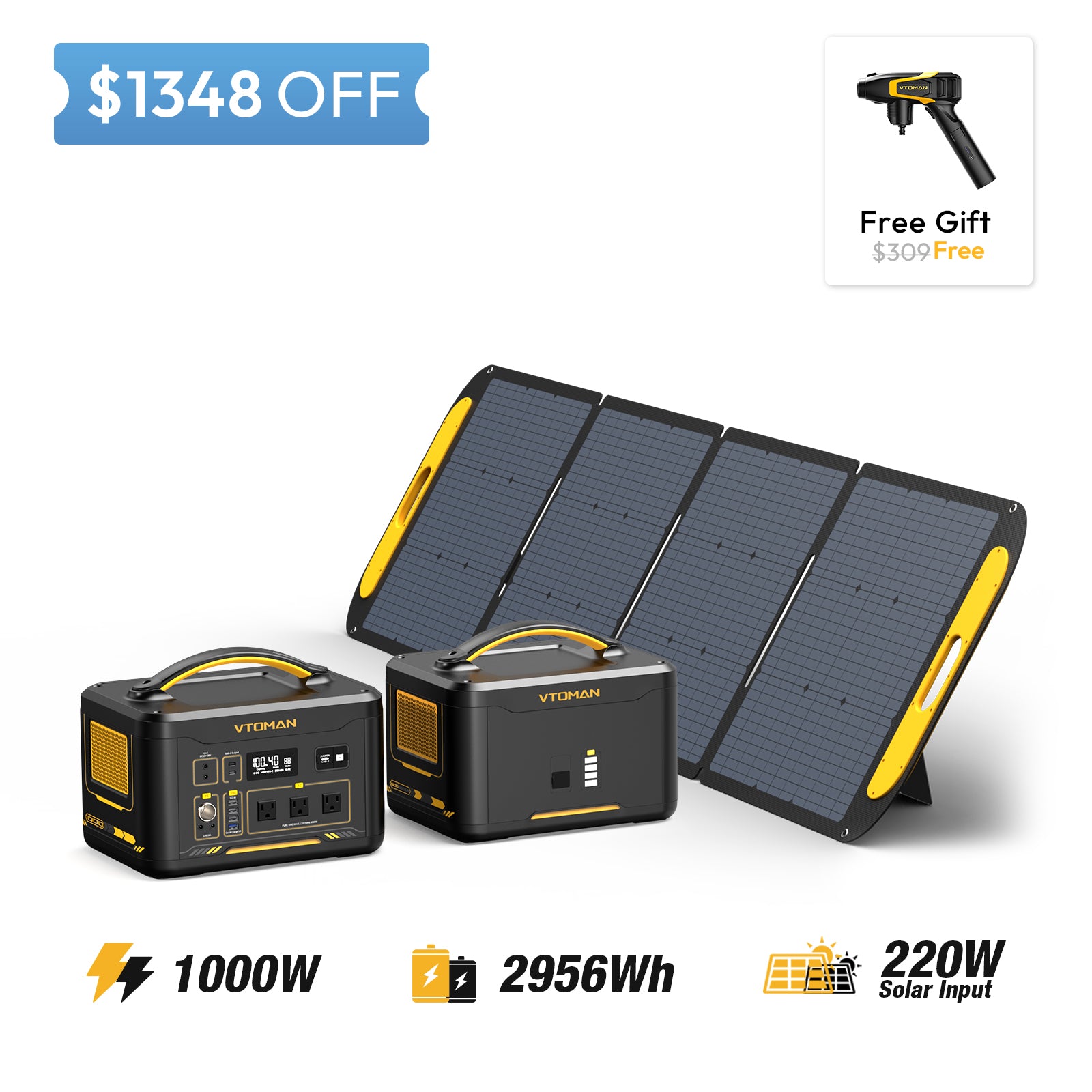 JUMP 1000-1548Wh extra battery-220W solar panel save $1348 in summer sale