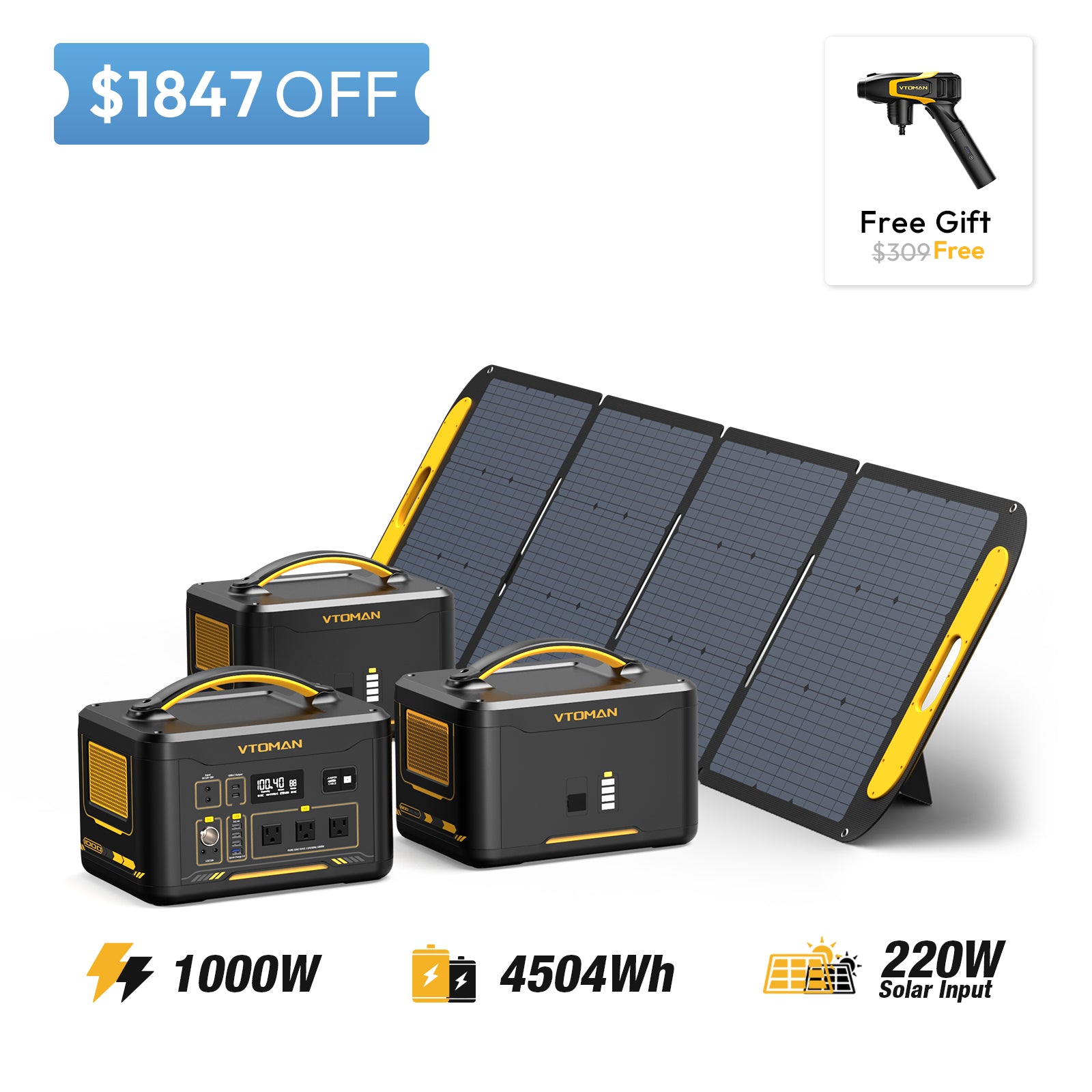 Jump 1000-1548Wh extra battery-2-220W solar panel save $1847 in summer sale
