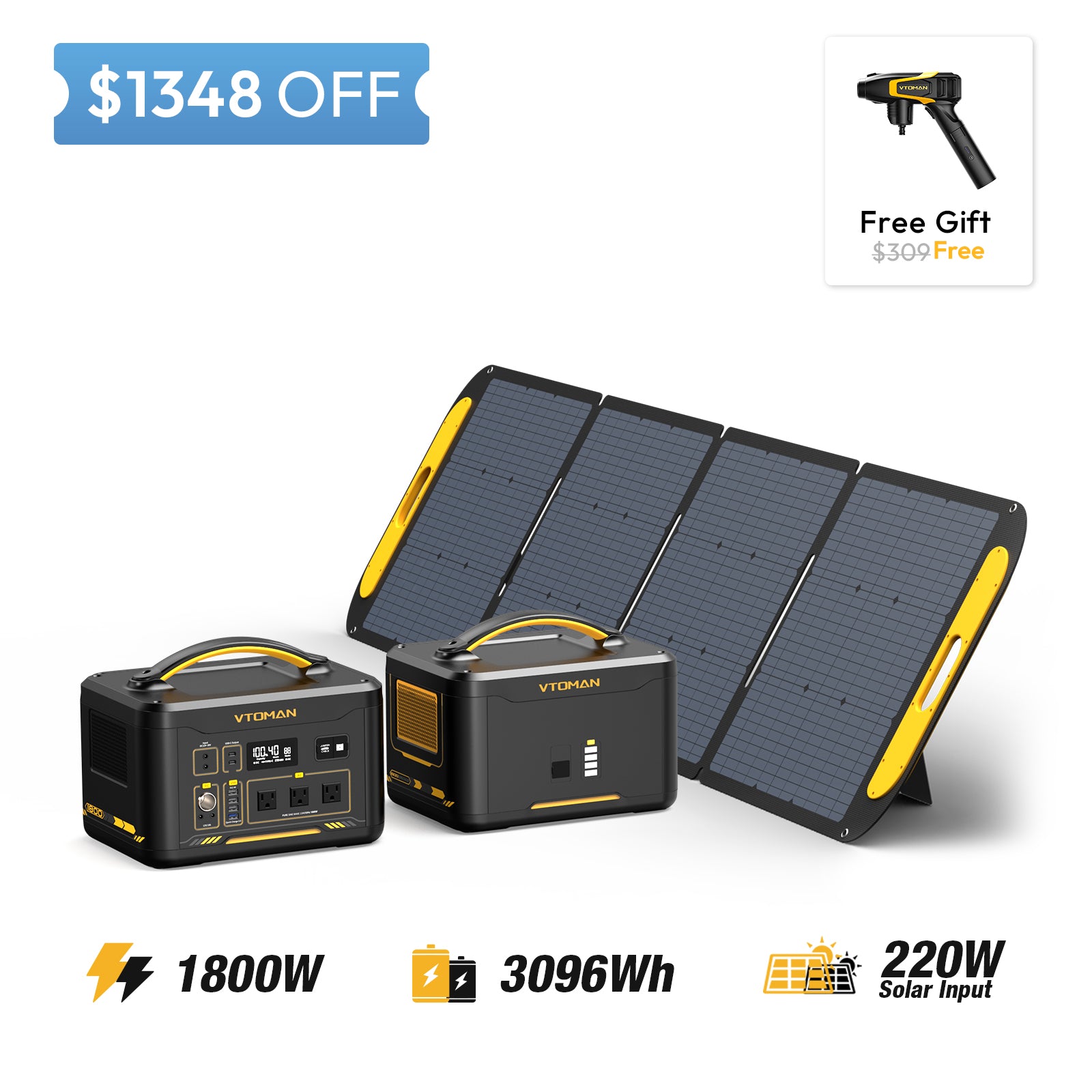 Jump 1800-1548Wh extra battery-220W solar panel save $1348 in summer sale