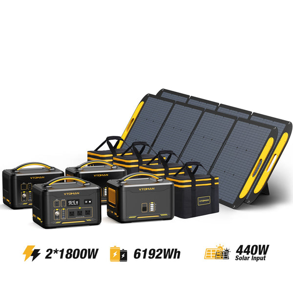 vtoman jump 1800W/6192Wh 440W solar generator and 4 carrying bags