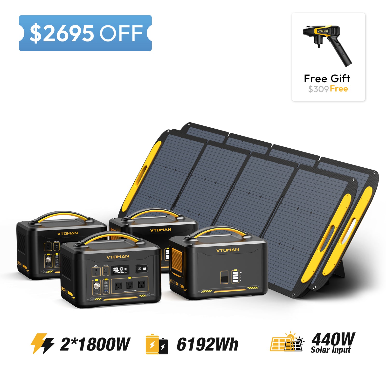 Jump 1800-2-1548Wh extra battery-2-220W solar panel-2 save $2695 in summer sale