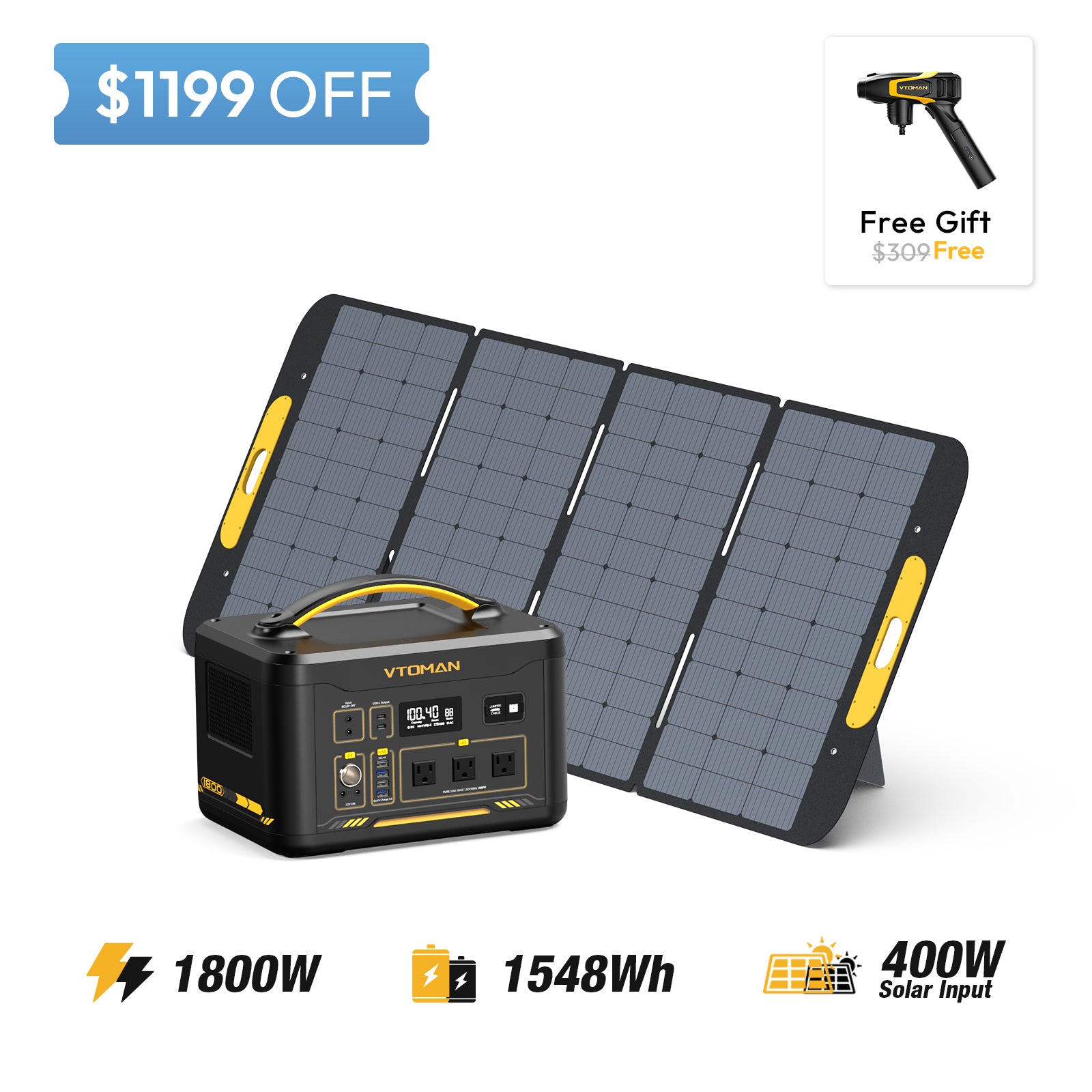 jump 1800 and 400W solar panel save $1199 in summer sale