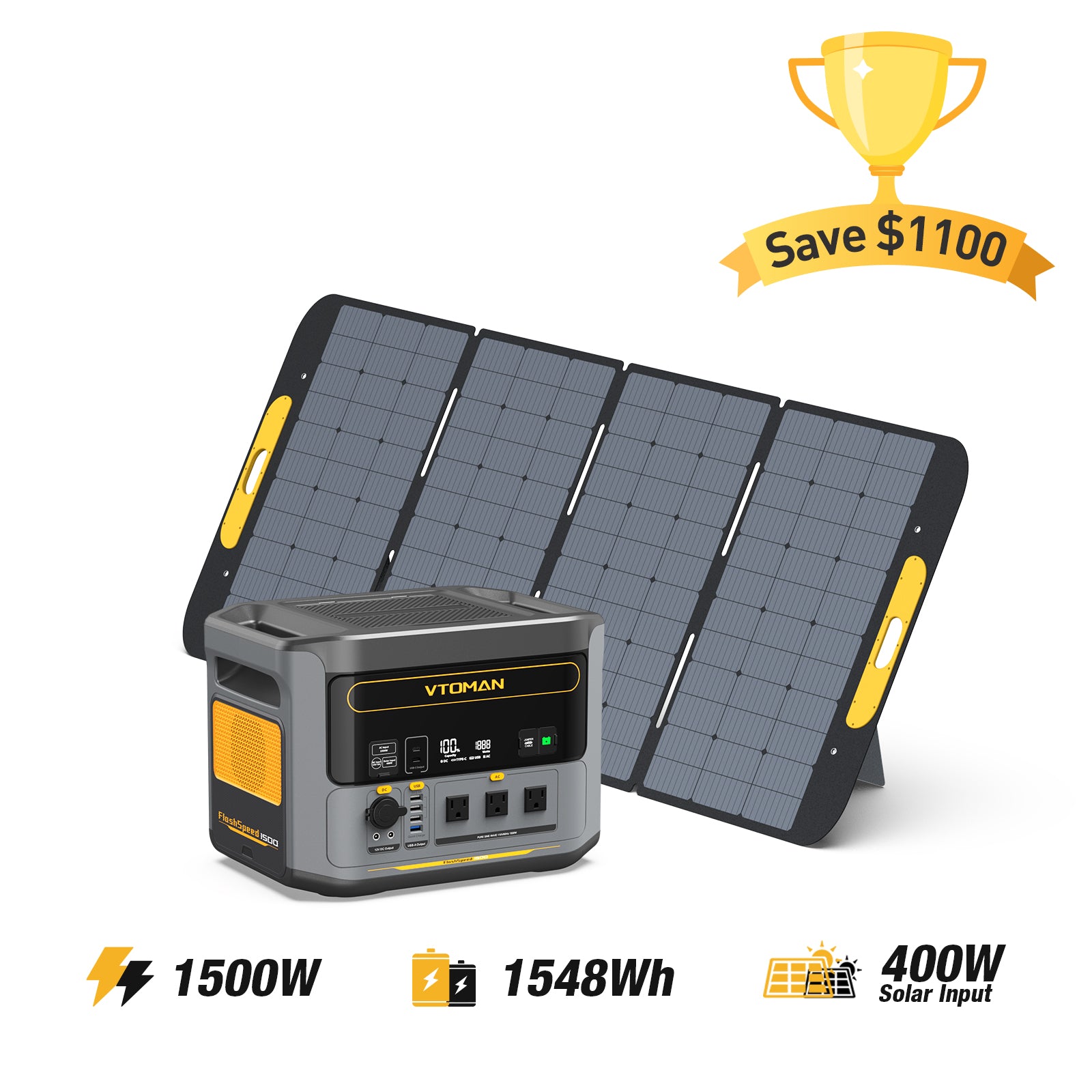 1500W Solar Generator | Quick Charge & High Capacity – VTOMAN