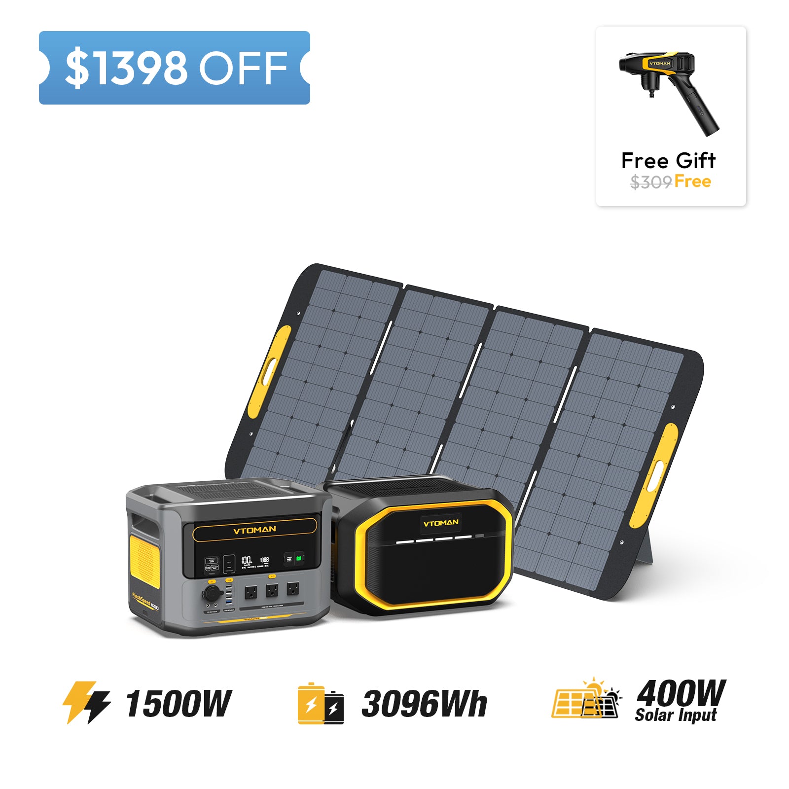 Expandable Energy Kit | 3096Wh Battery + 400W Solar Panel – VTOMAN