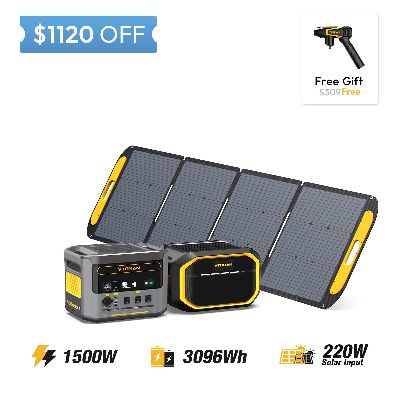 FlashSpeed 1500-1548Wh extra battery-220W pro solar panel save $1120 in summer sale
