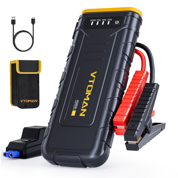 VTOMAN V7 Jump Starter - 4500A Car Battery Jumper Starter for 12V Vehicles (Up to 10L Gas & 8L Diesel Engines), Jump Box, Lithium Booster Pack, Portable Charger with Jumper Cables, LED Light