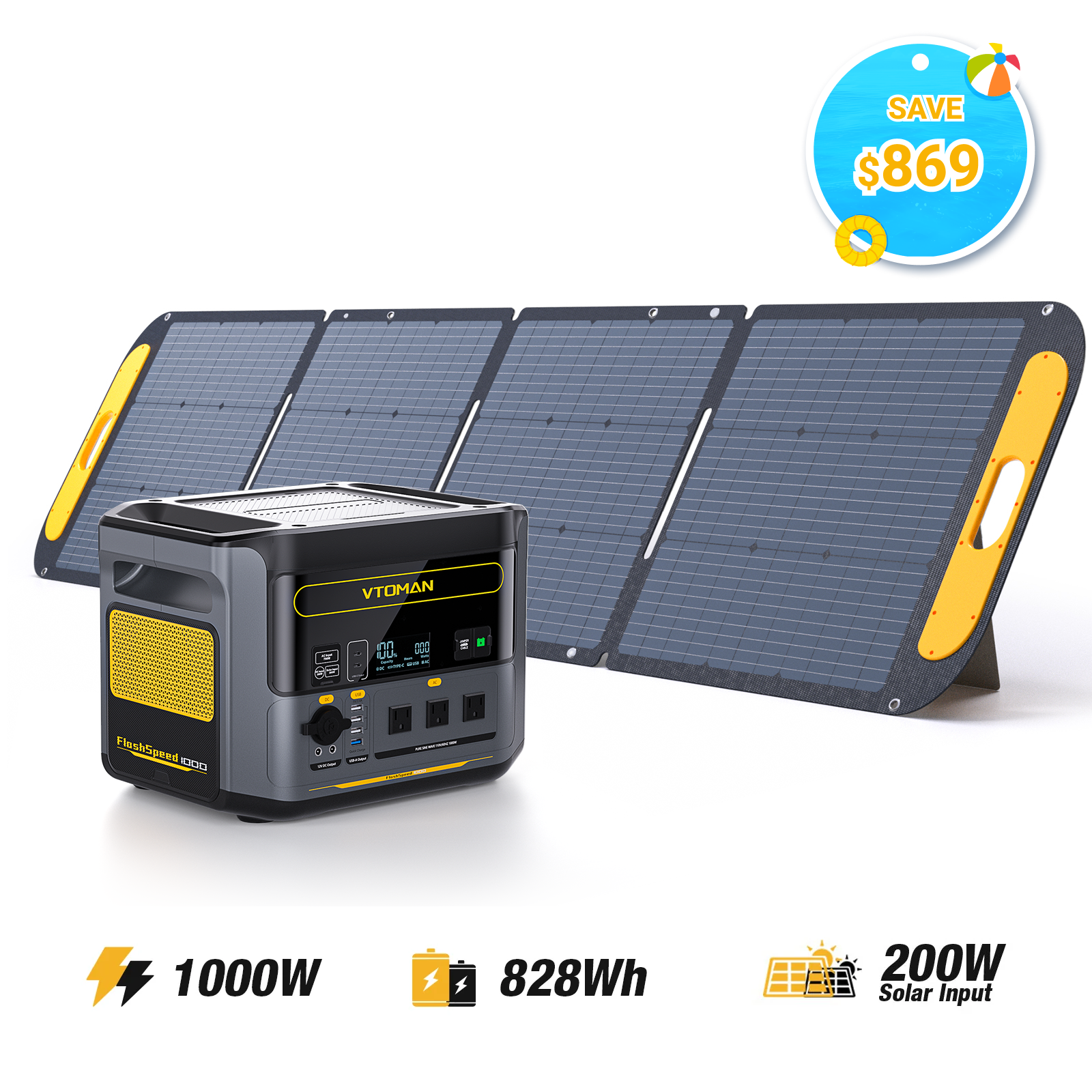 VTOMAN FlashSpeed 1000 with 200W Solar Panel