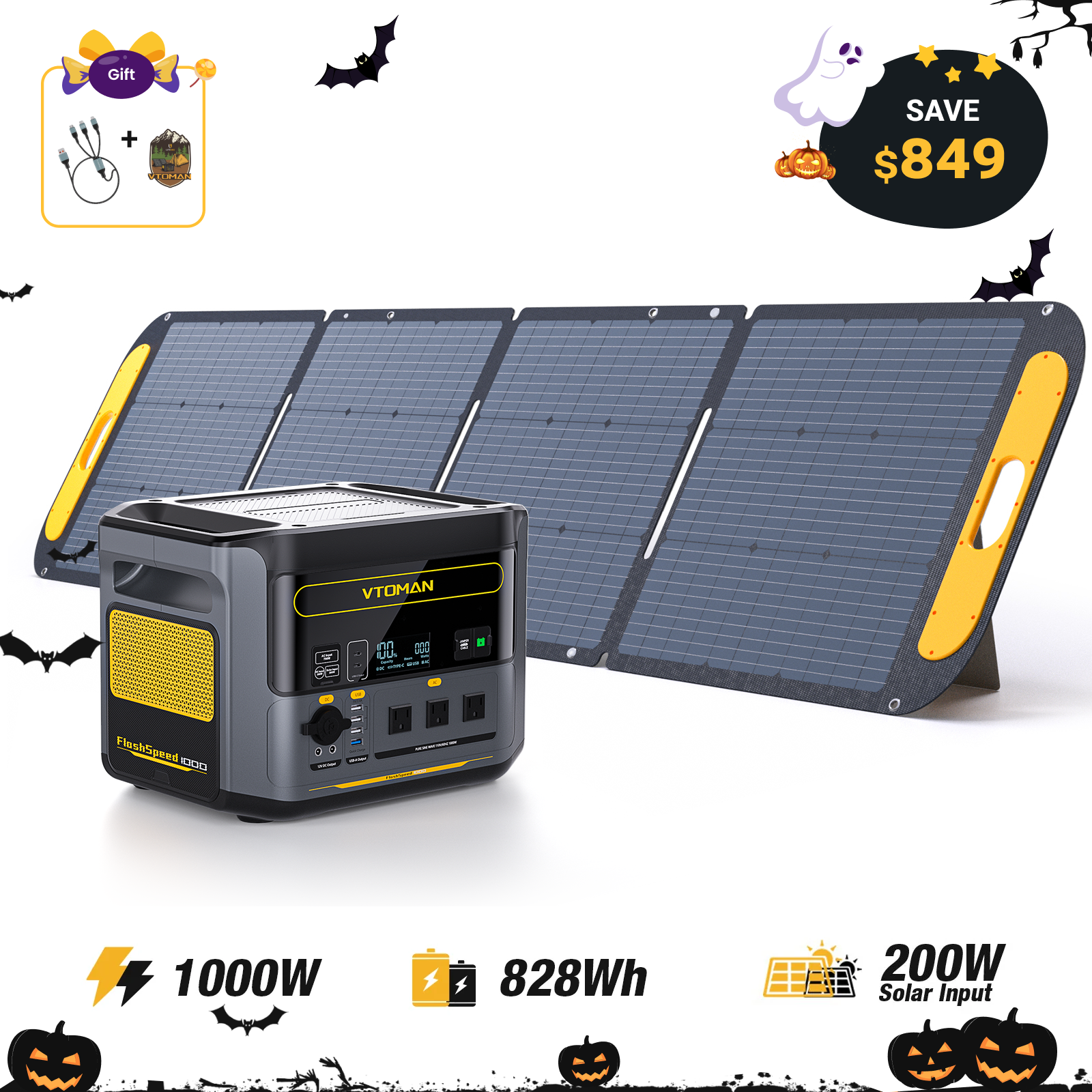 VTOMAN FlashSpeed 1000 with 200W Solar Panel