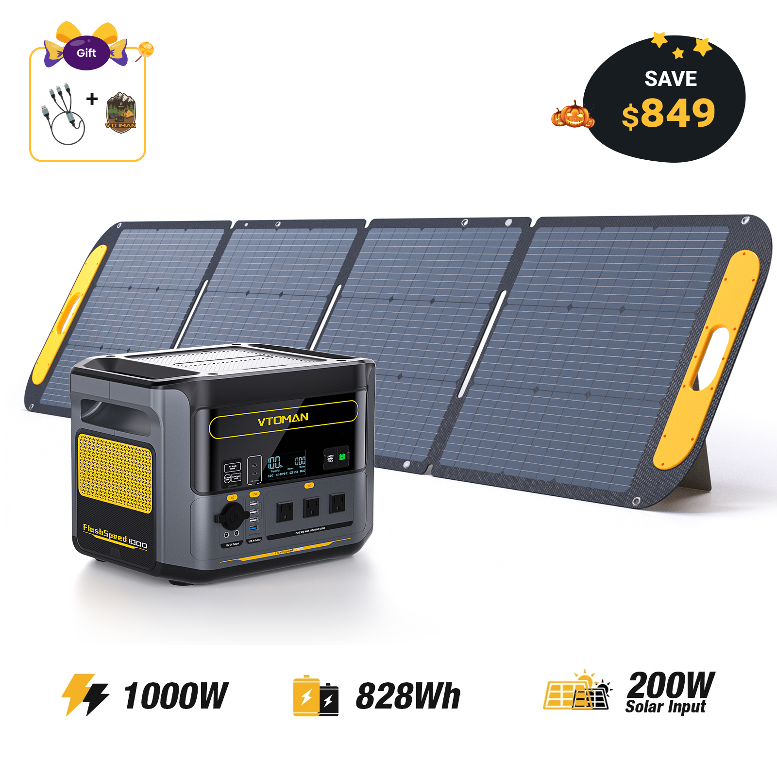 VTOMAN FlashSpeed 1000 with 200W Solar Panel