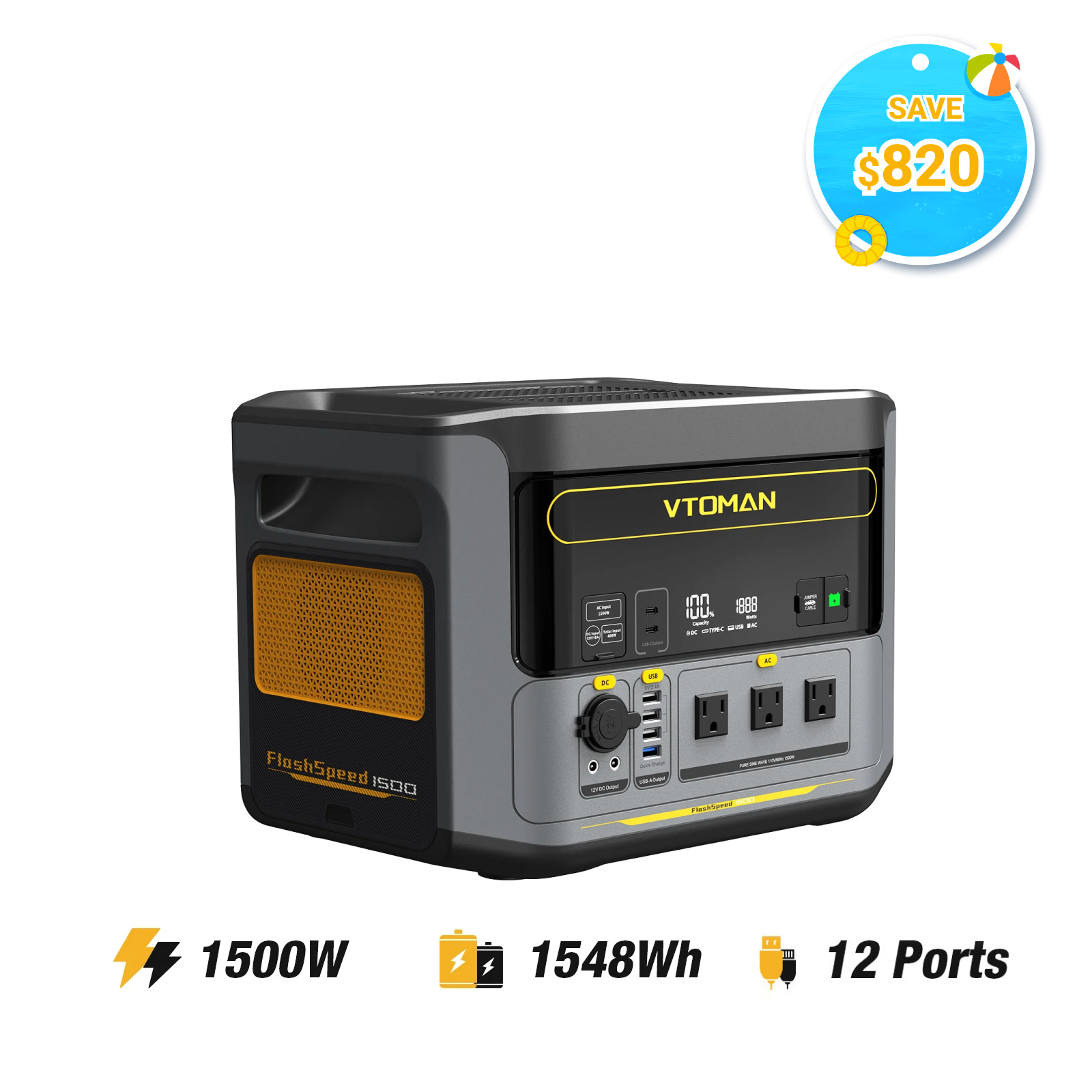 VTOMAN FlashSpeed 1500 Portable Power Station