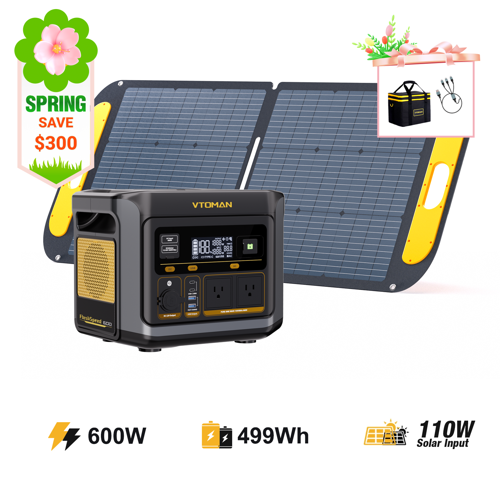 VTOMAN FlashSpeed 600 with 110W Solar Panel