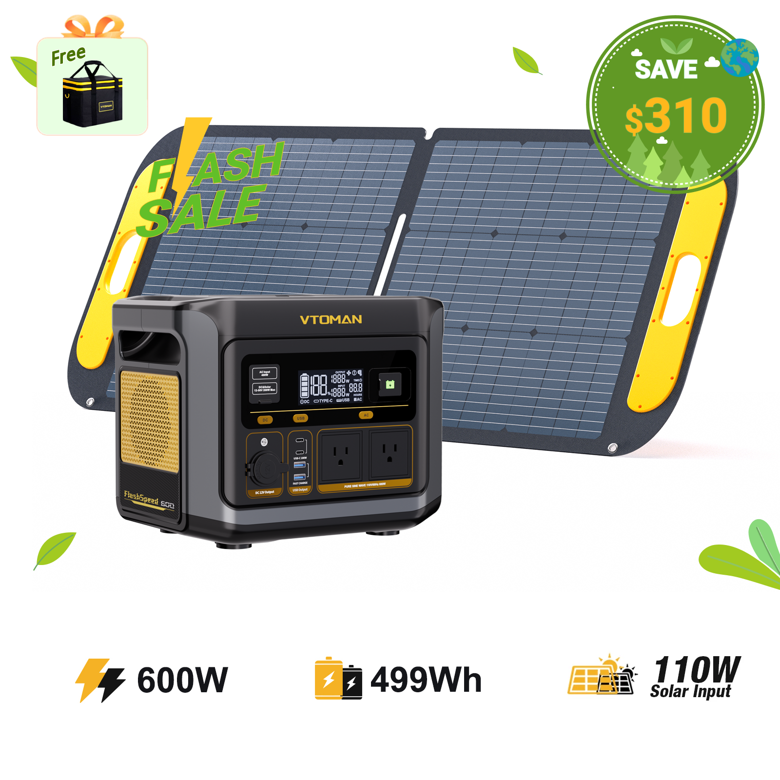 VTOMAN FlashSpeed 600 with 110W Solar Panel