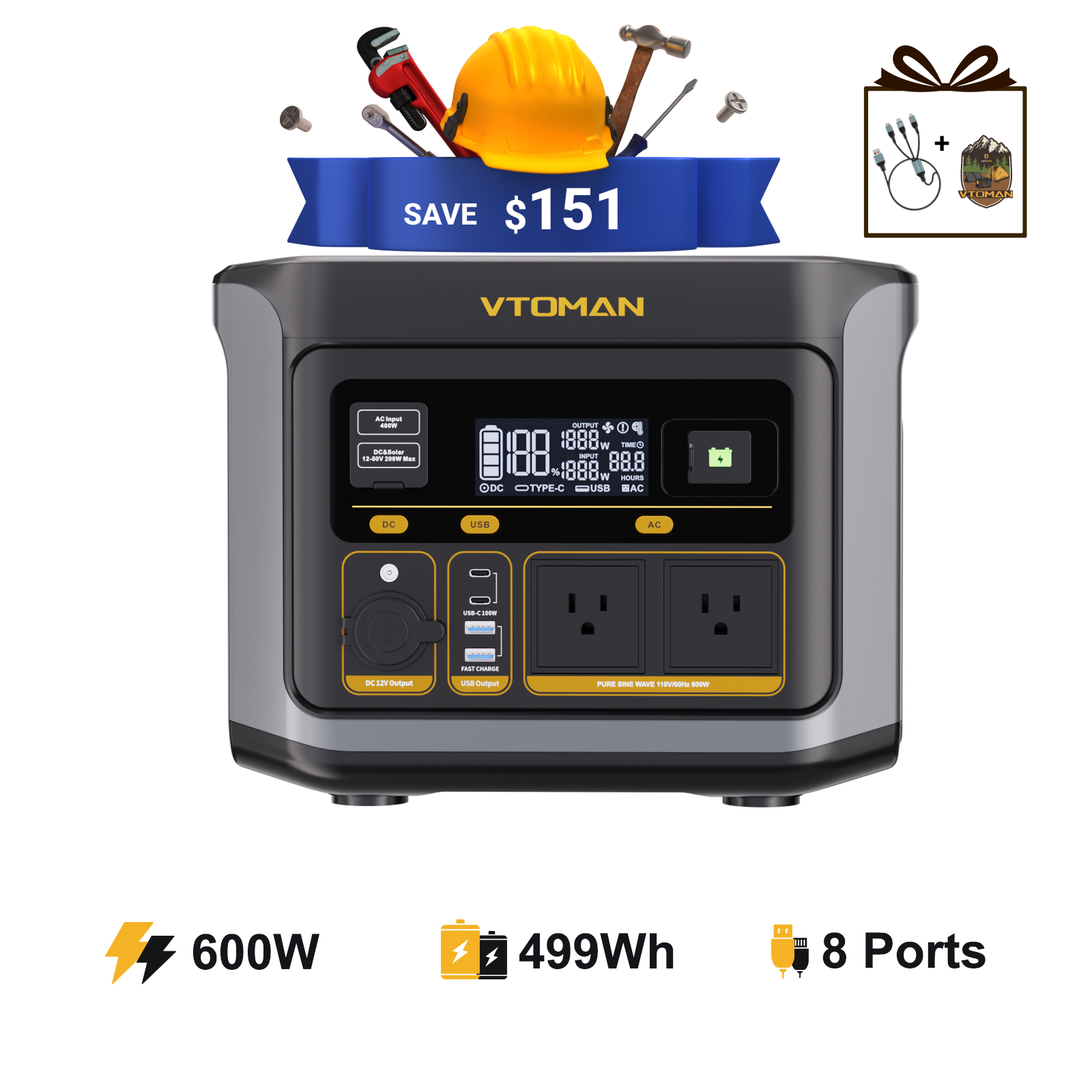 VTOMAN FlashSpeed 600 Portable Power Station