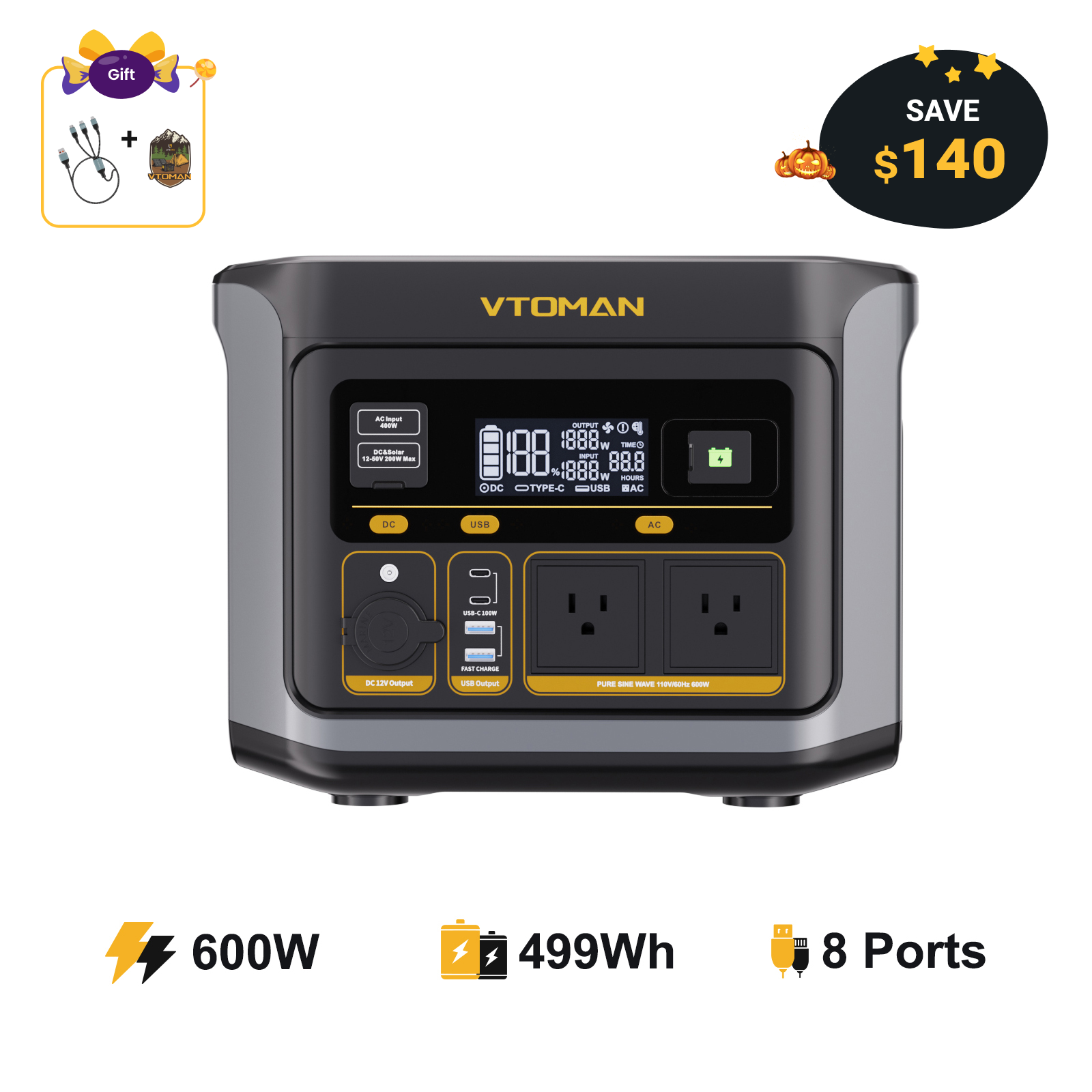 VTOMAN FlashSpeed 600 Portable Power Station