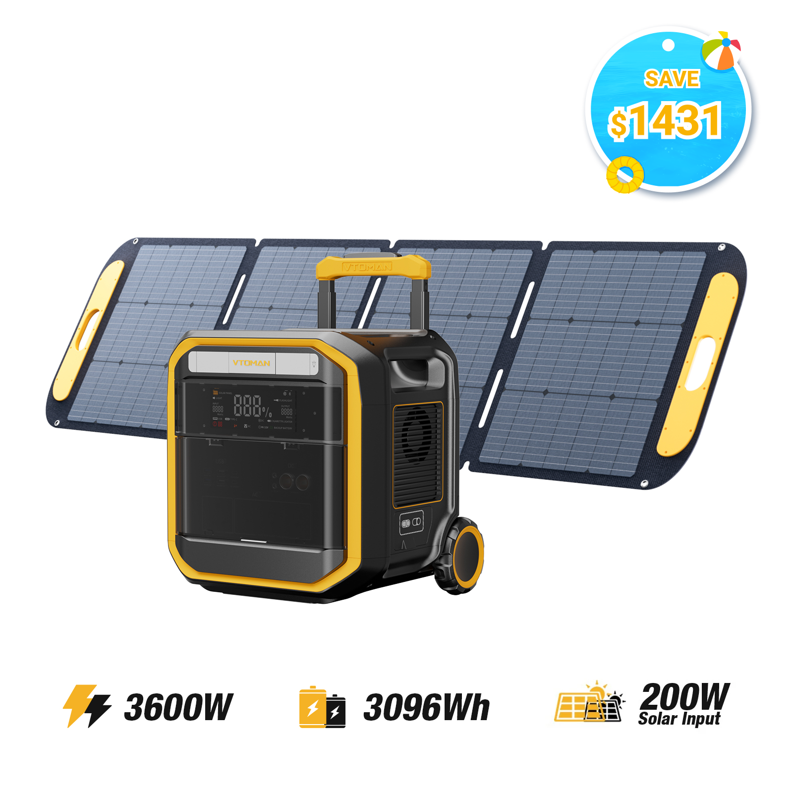 VTOMAN FlashSpeed Pro 3600 with 200W Pro Solar Panel