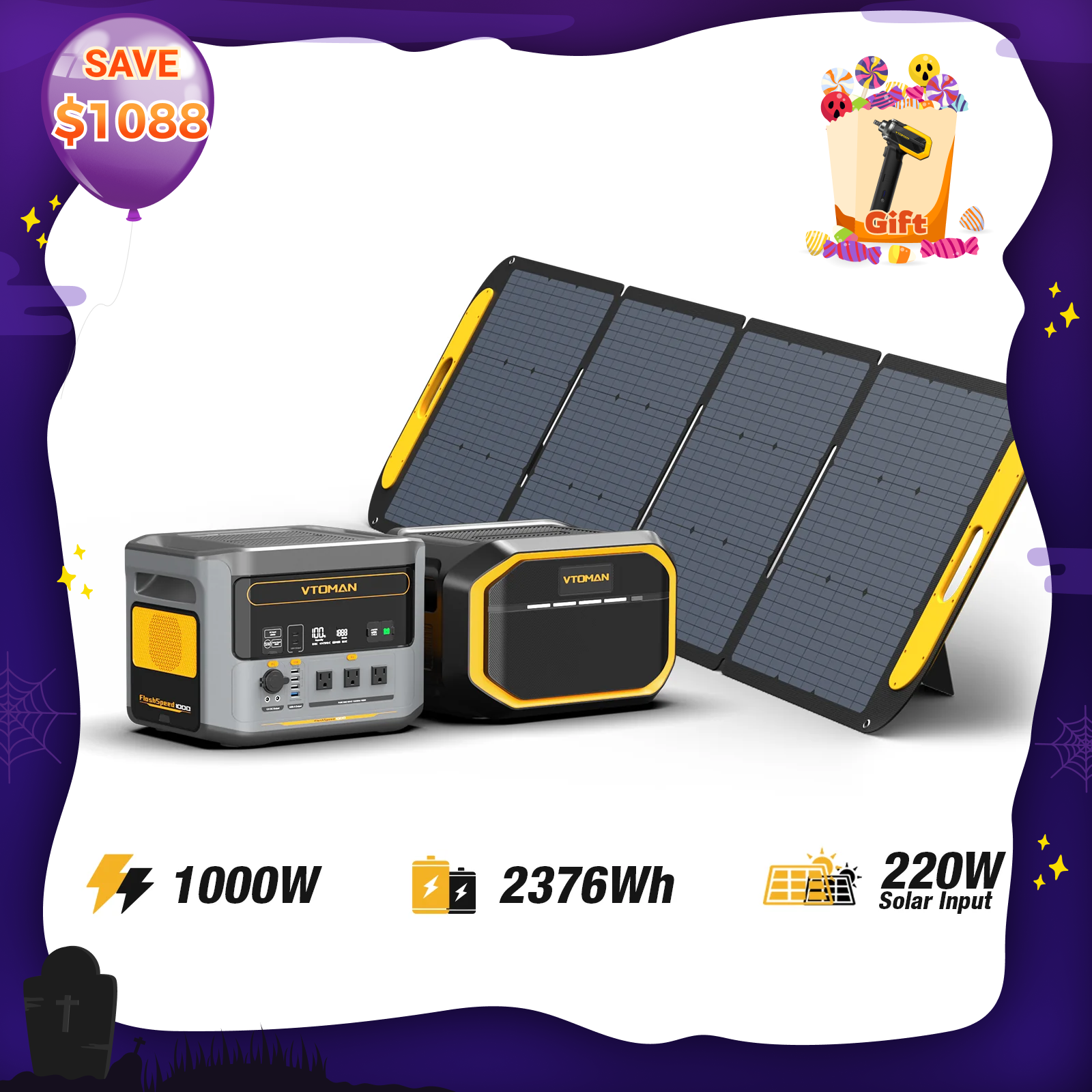 FlashSpeed 1000W/2376Wh 220W Solar Generator