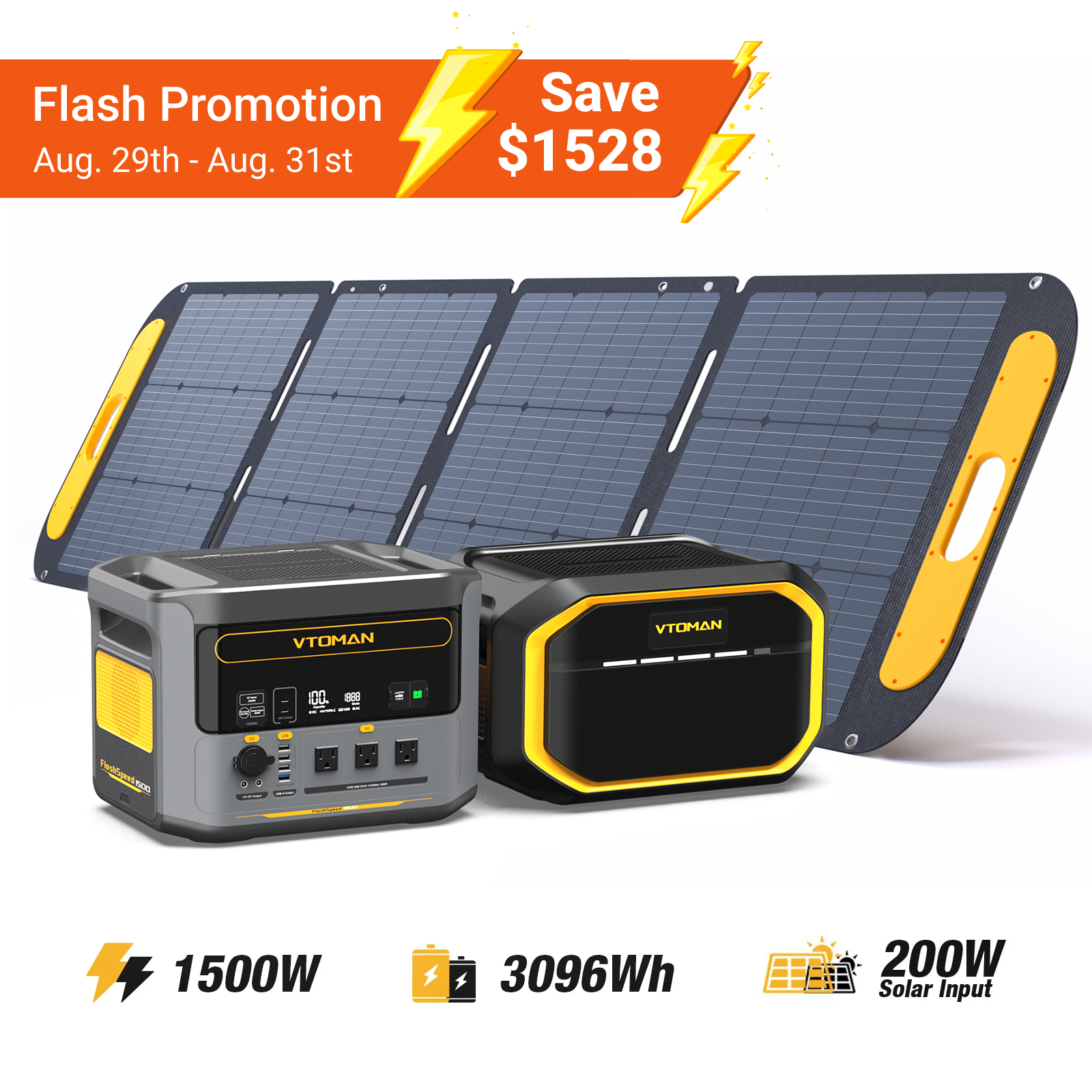 VTOMAN FlashSpeed 1500/3096Wh with 200W Pro Solar Panel