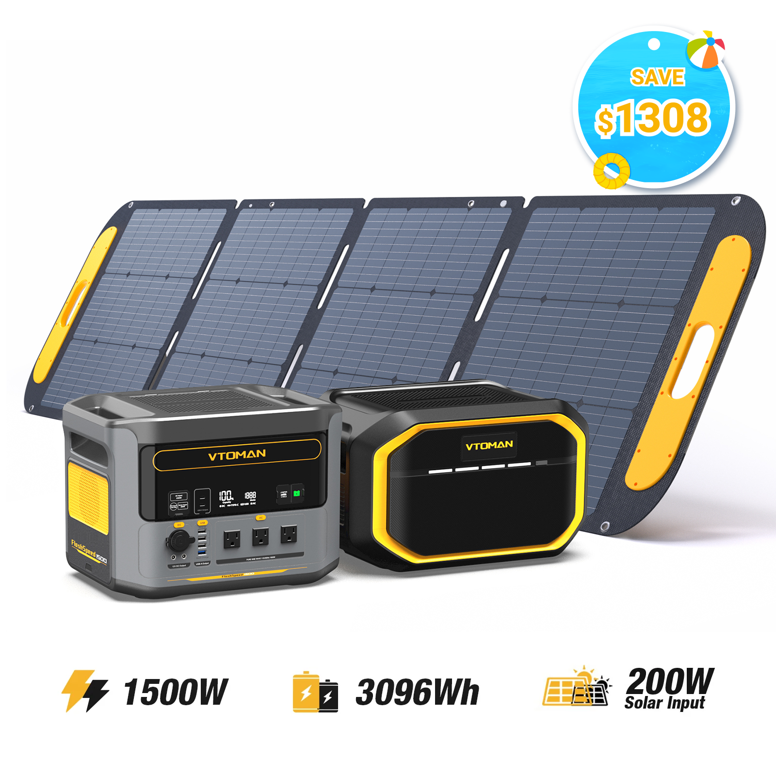VTOMAN FlashSpeed 1500/3096Wh with 200W Pro Solar Panel
