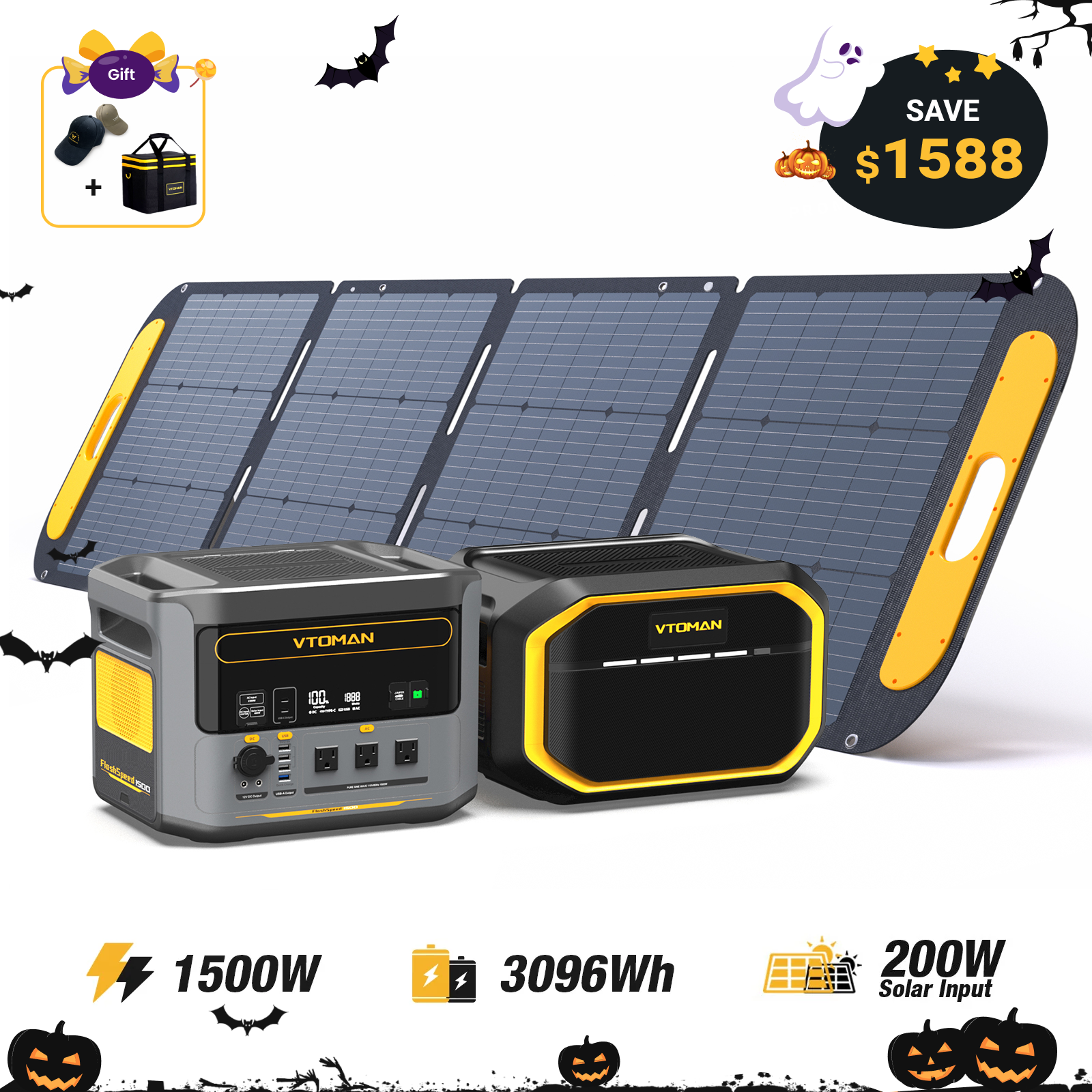 VTOMAN FlashSpeed 1500/3096Wh with 200W Pro Solar Panel