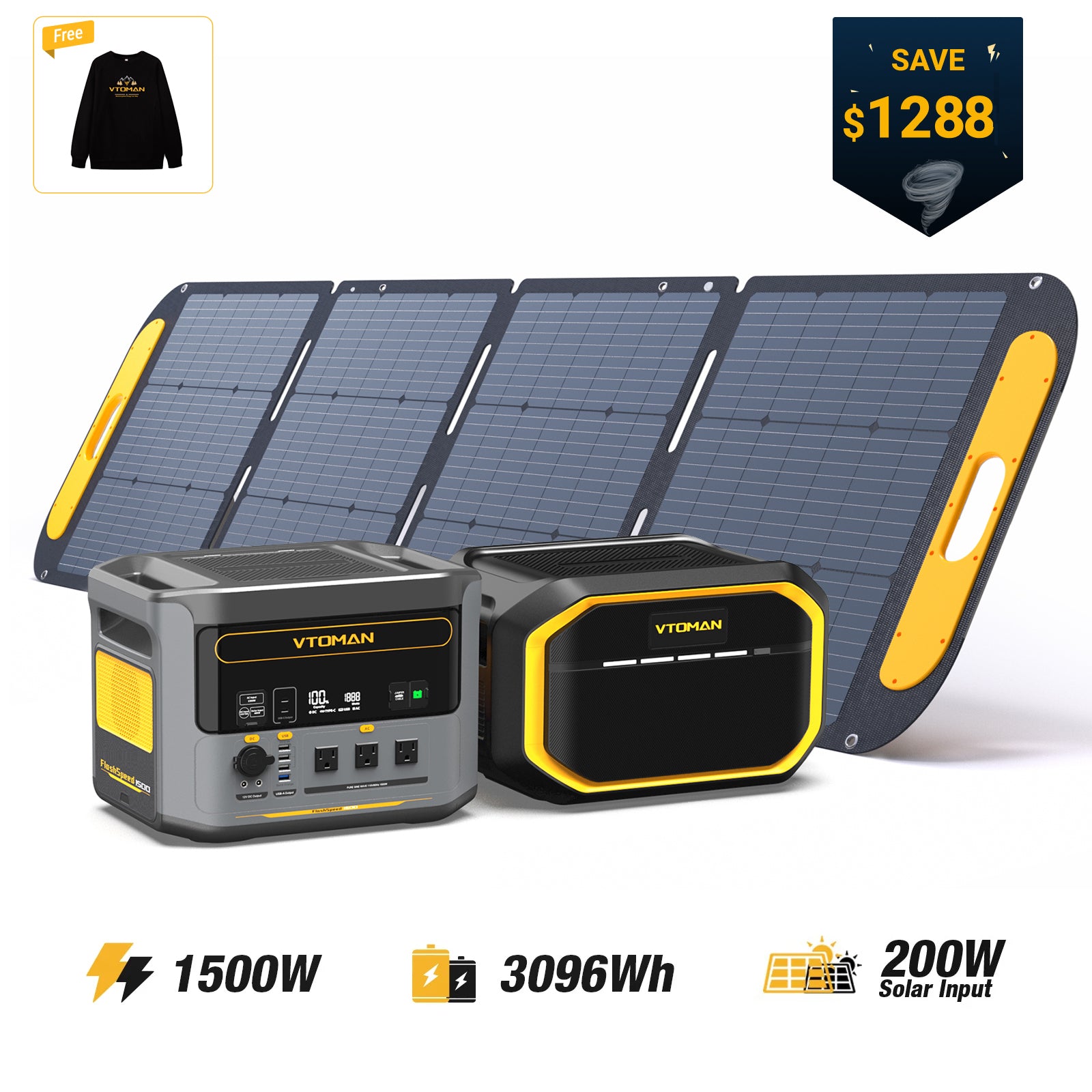 VTOMAN FlashSpeed 1500/3096Wh with 200W Pro Solar Panel