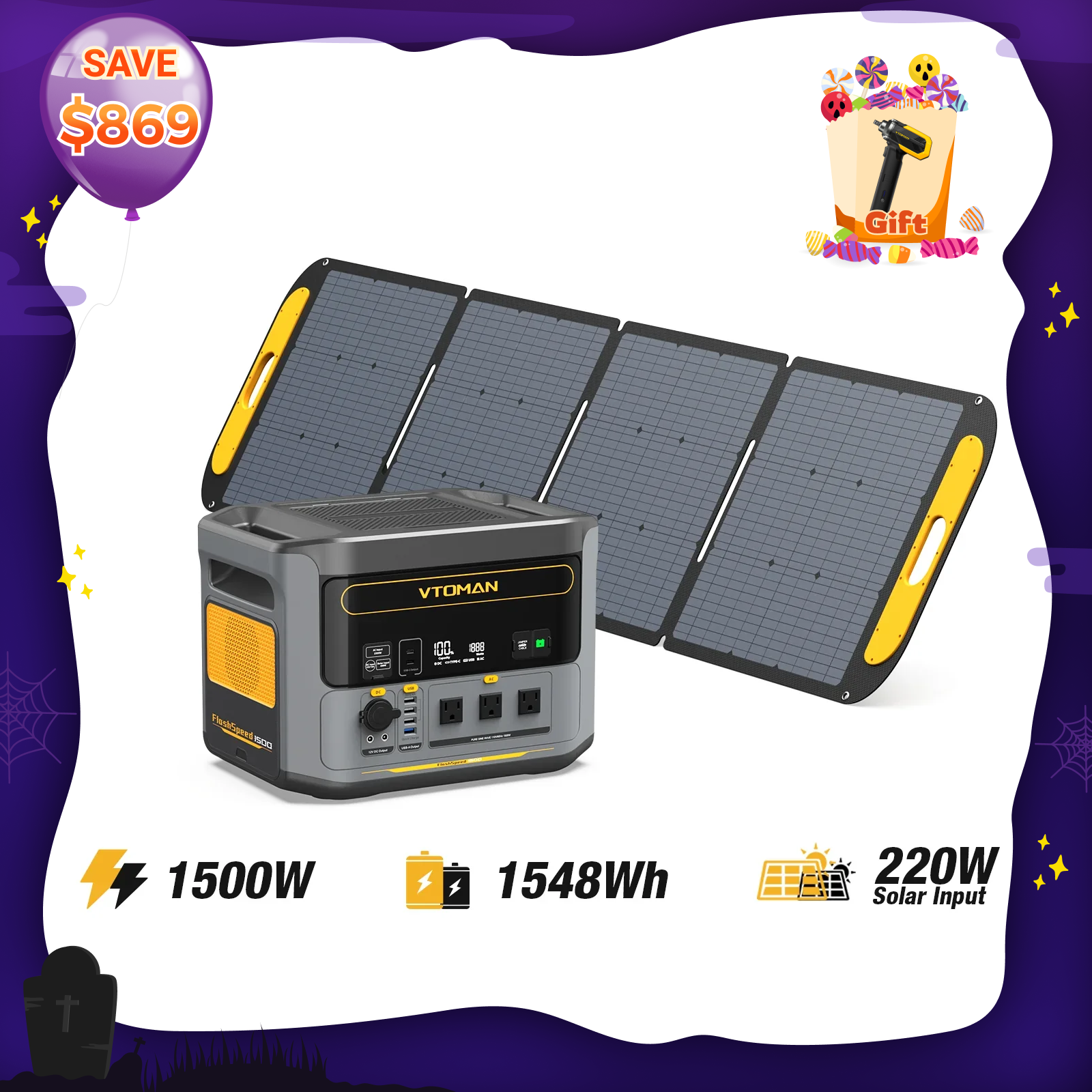 Panel solar FlashSpeed ​​de 1500 W/1548 Wh y 220 W