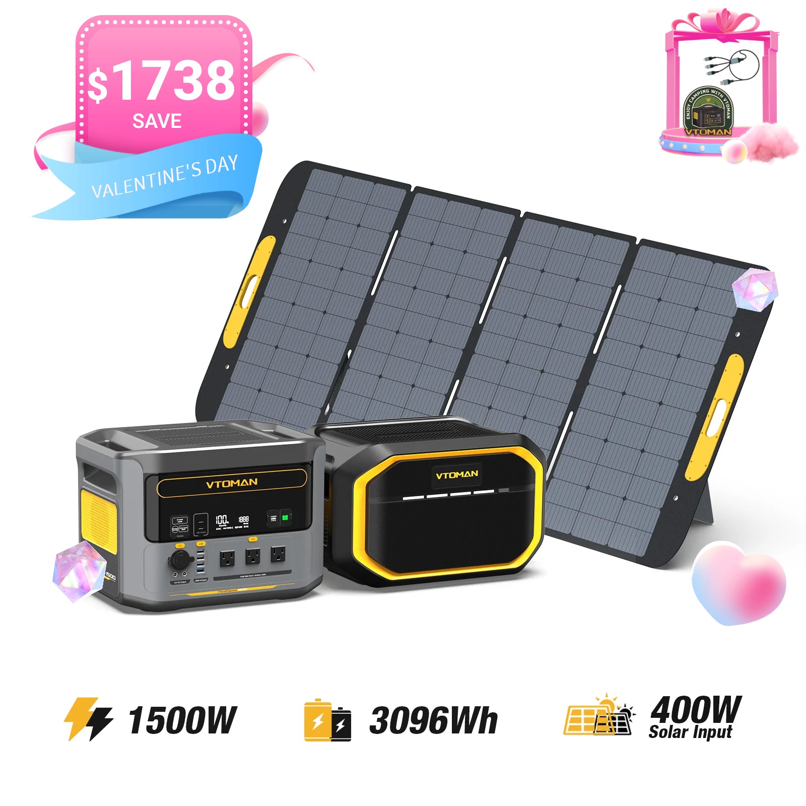 Expandable Energy Kit | 3096Wh Battery + 400W Solar Panel – VTOMAN