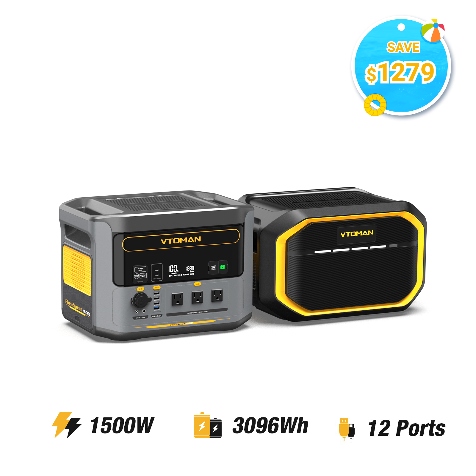VTOMAN FlashSpeed 1500 with 1548Wh Extra Battery