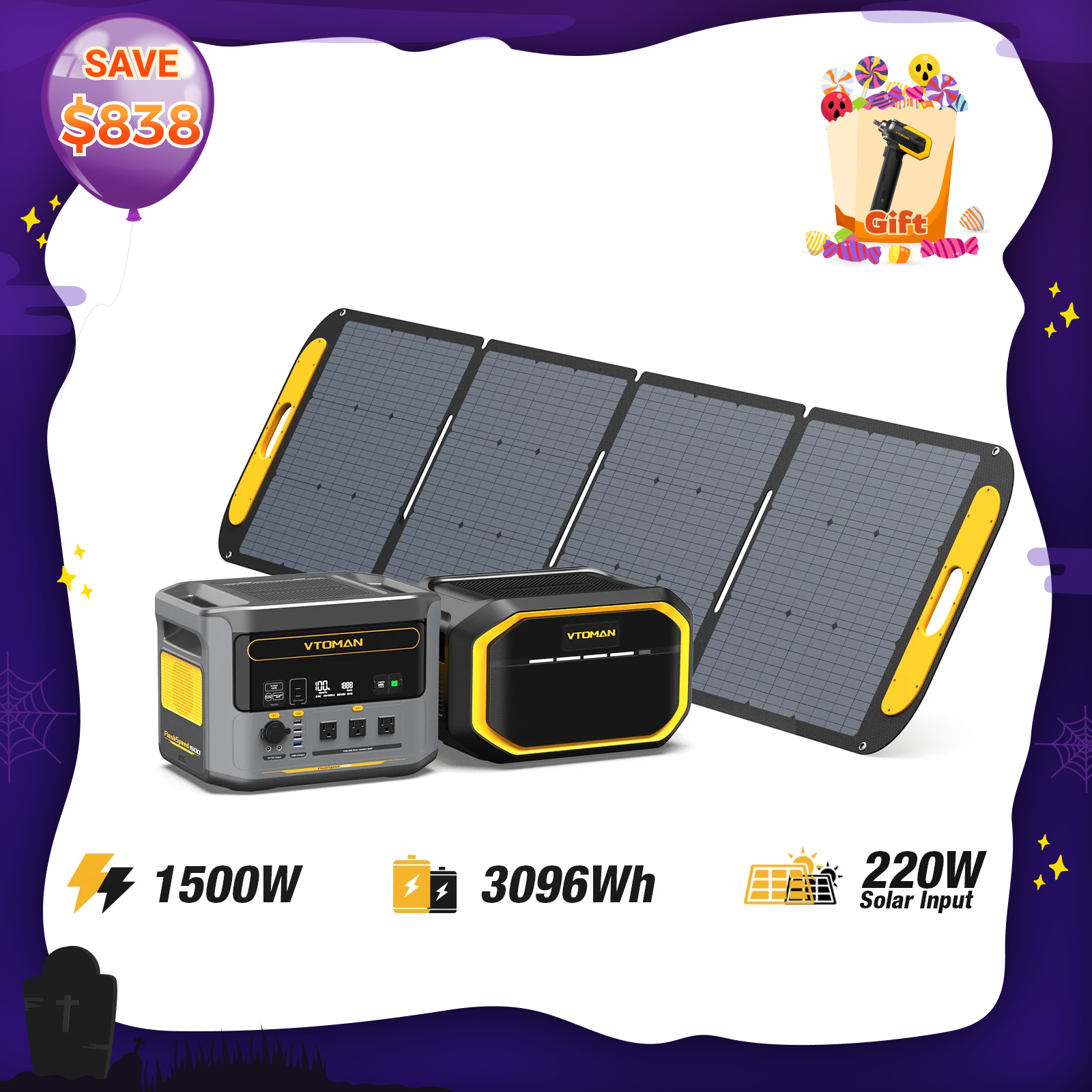 FlashSpeed 1500W/3096Wh 220W Solar Generator