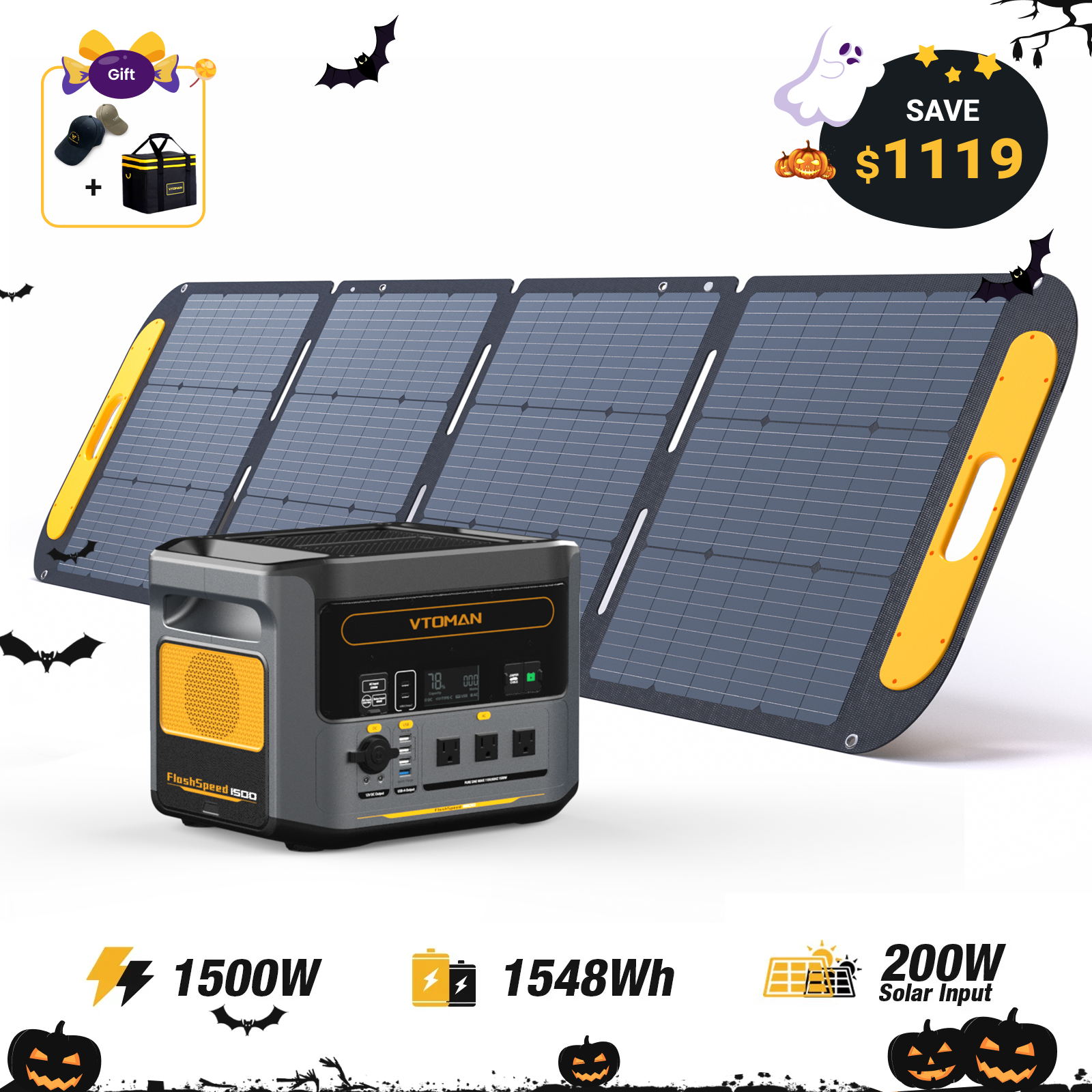 VTOMAN FlashSpeed 1500 with 200W Pro Solar Panel