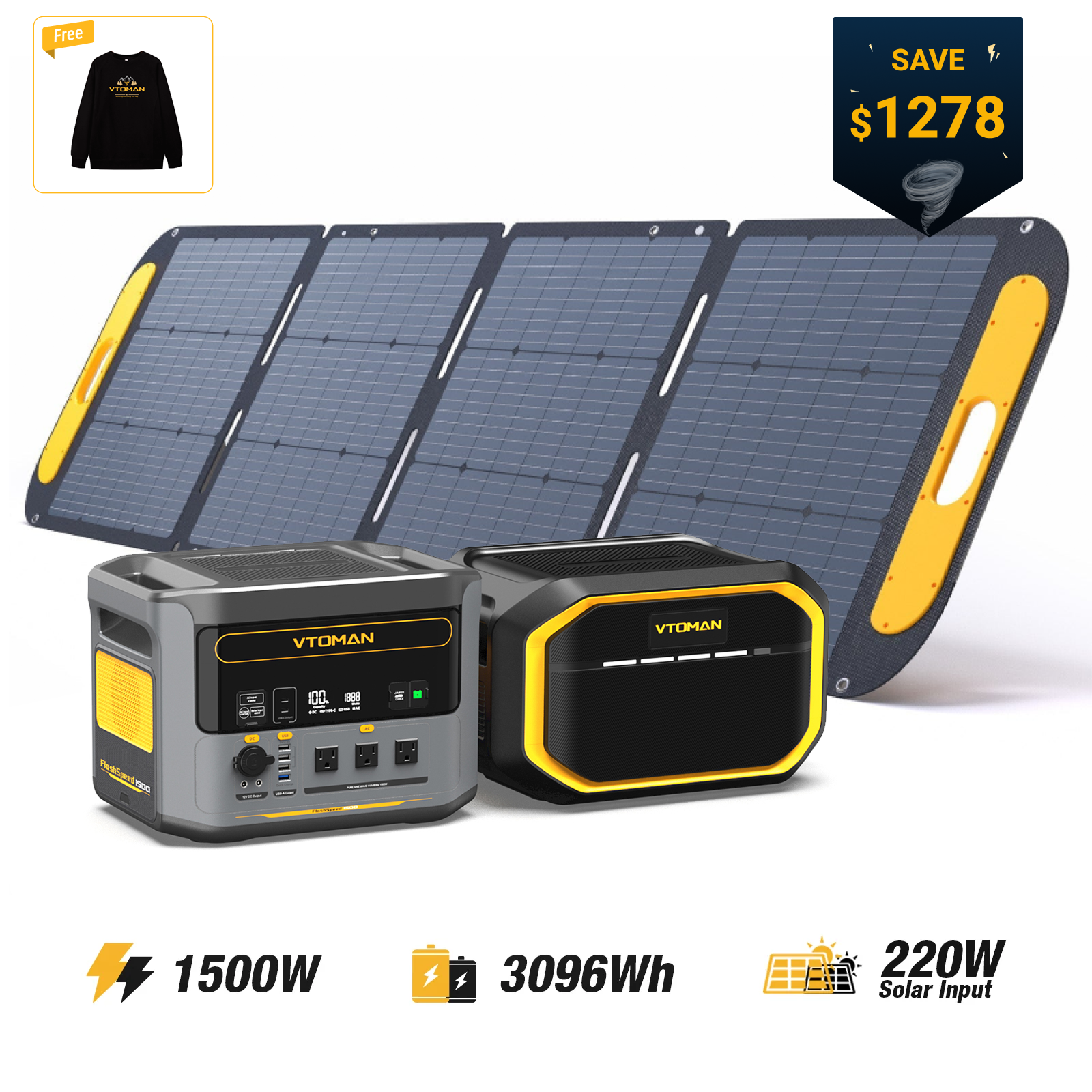 VTOMAN FlashSpeed 1500/3096Wh with 220W Pro Solar Panel