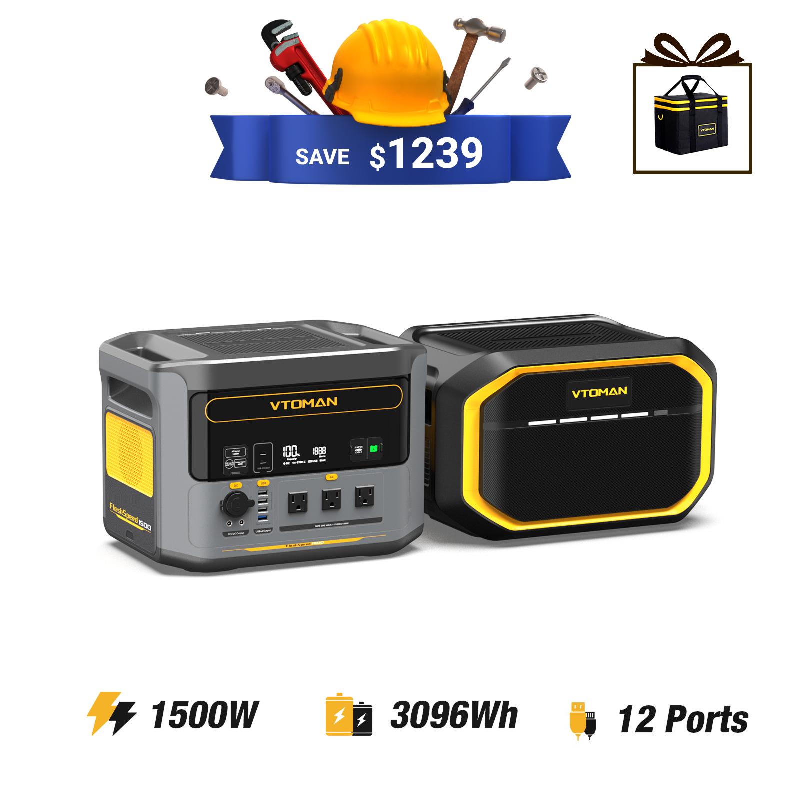 VTOMAN 1548Wh Extra Battery for FlashSpeed 1500/1000/600