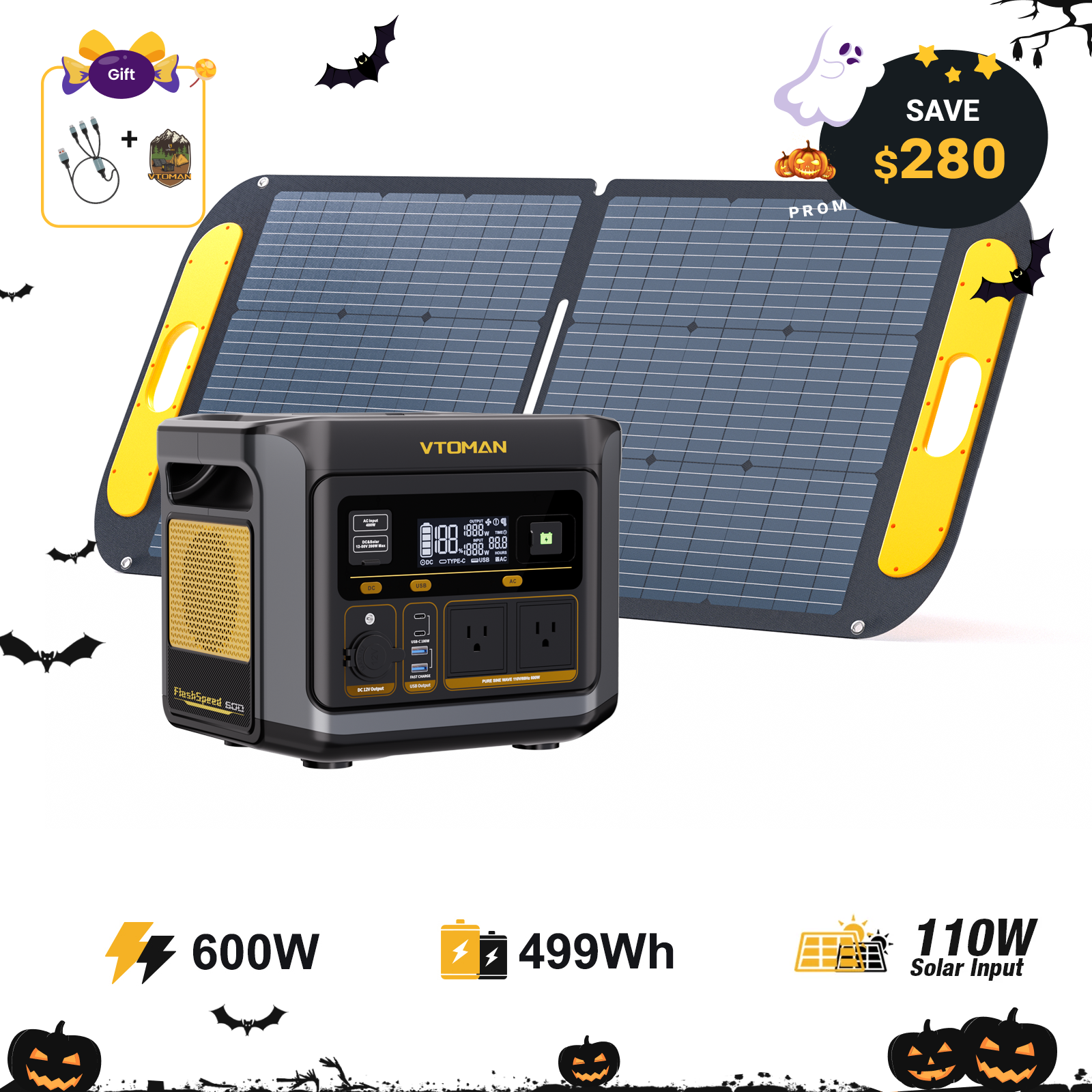 VTOMAN FlashSpeed 600 with 110W Solar Panel