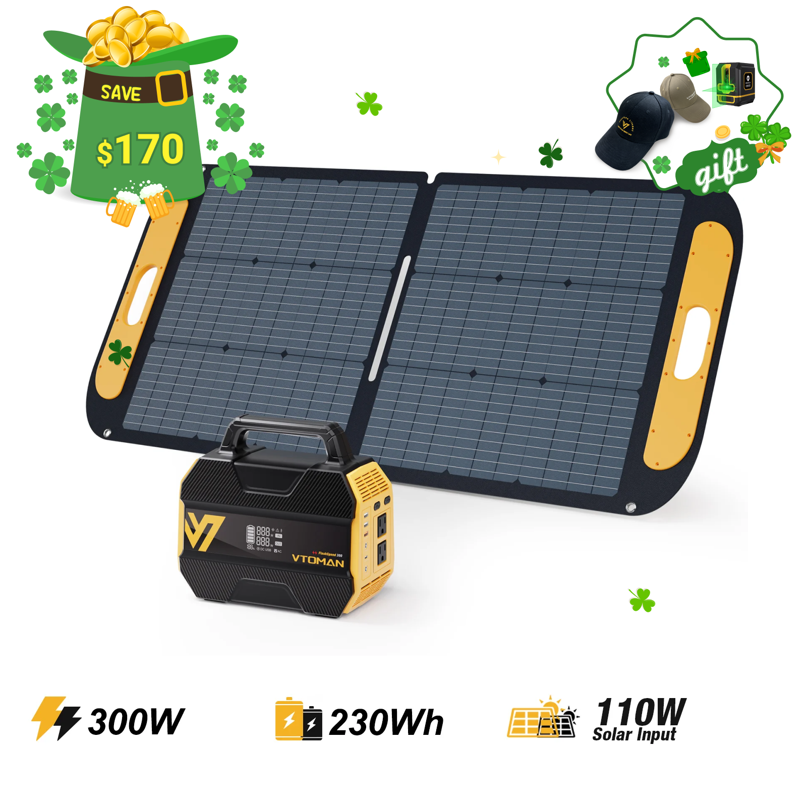 VTOMAN FlashSpeed 300 with 110W Solar Panel