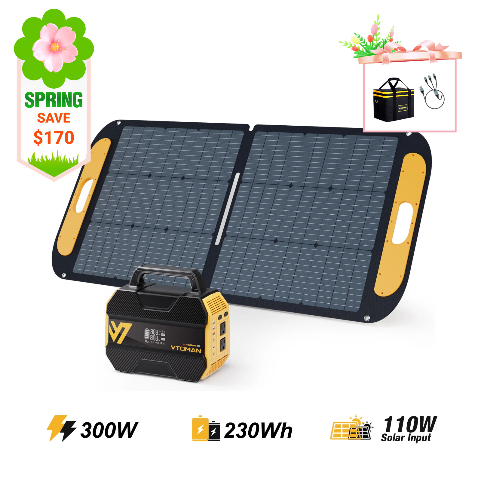 VTOMAN FlashSpeed 300 with 110W Solar Panel