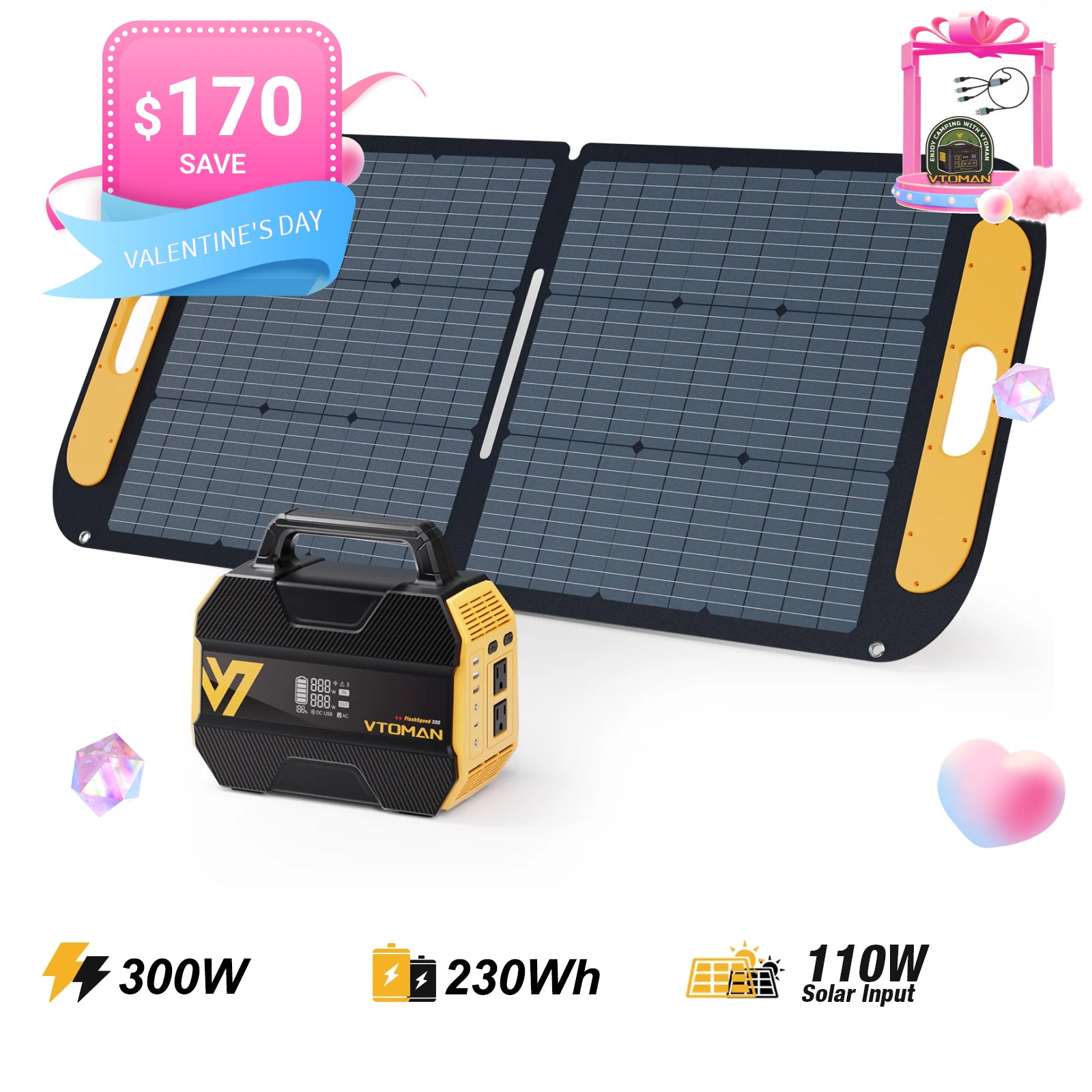 VTOMAN FlashSpeed 300 with 110W Solar Panel