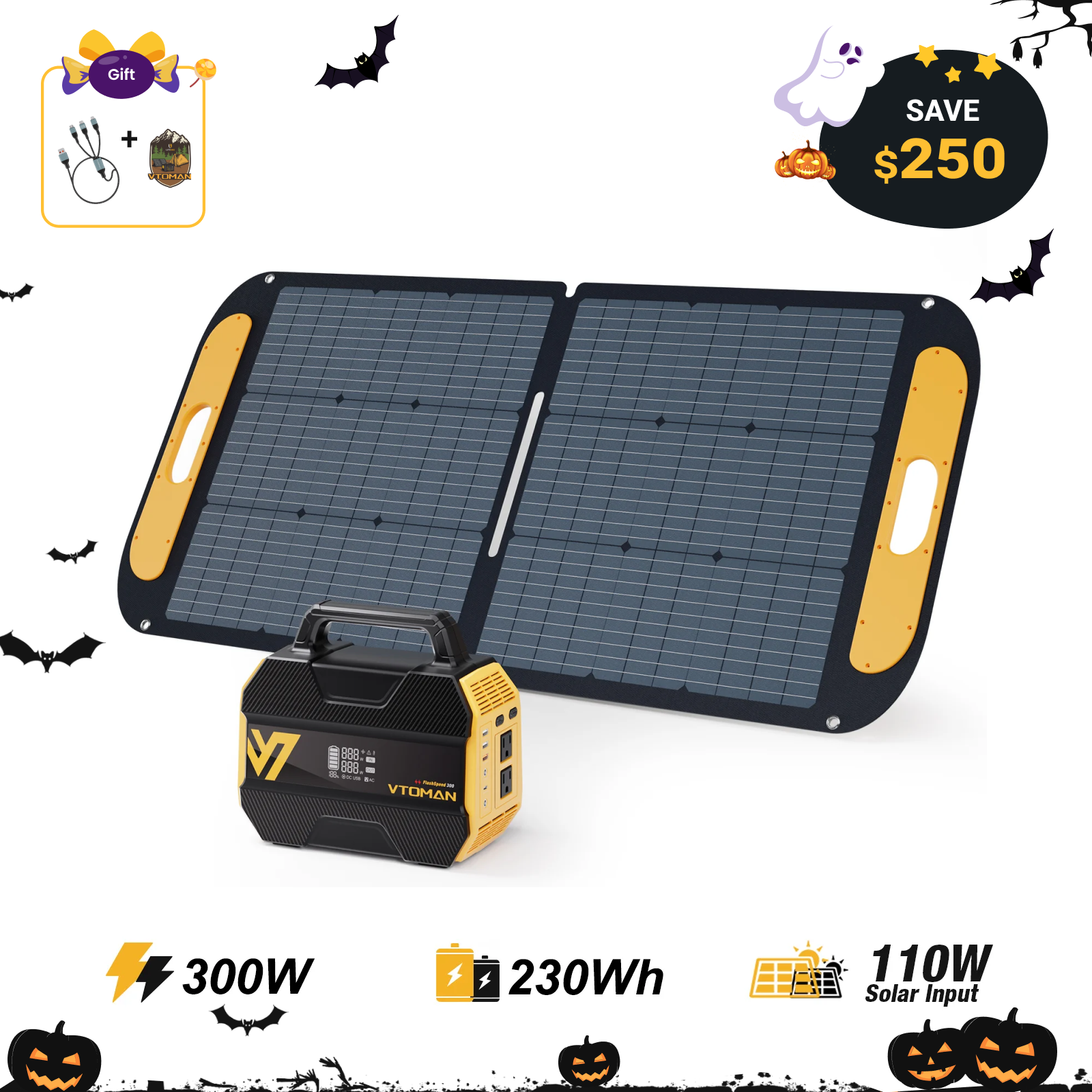 VTOMAN FlashSpeed 300 with 110W Solar Panel