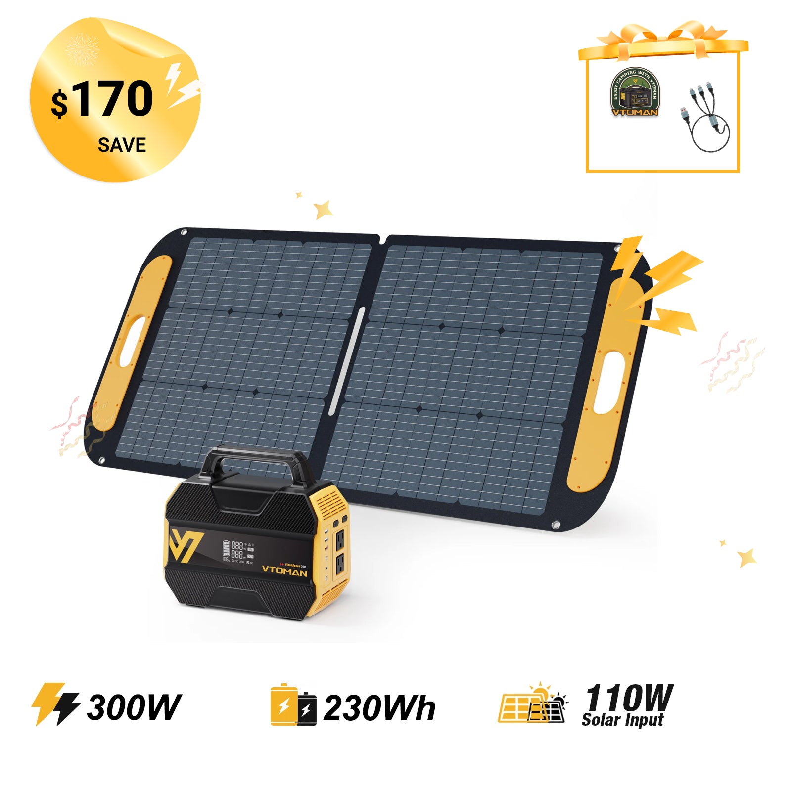 VTOMAN FlashSpeed 300 with 110W Solar Panel