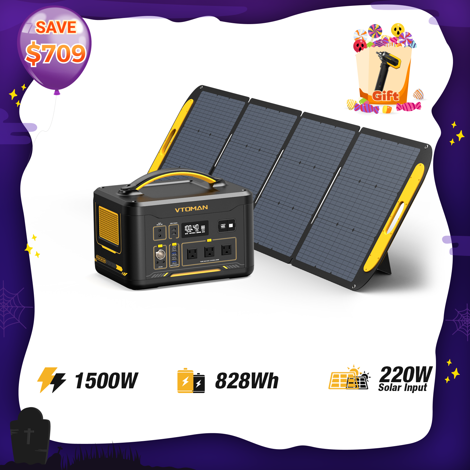 VTOMAN Jump 1500X with 220W Solar Generator