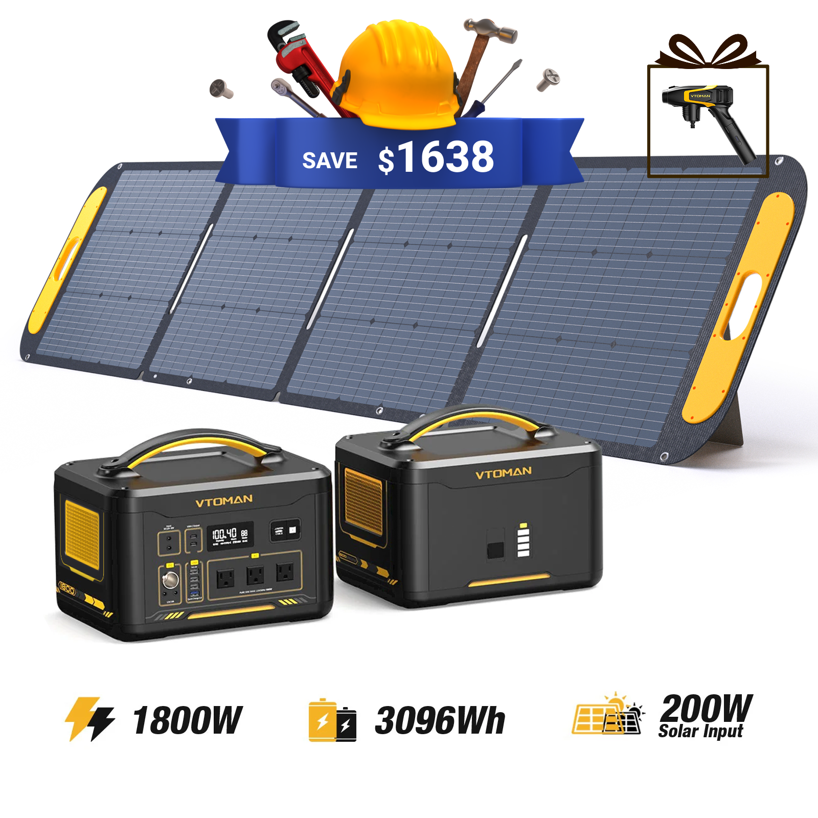 VTOMAN Jump 1800/3096Wh with 200W Solar Panel