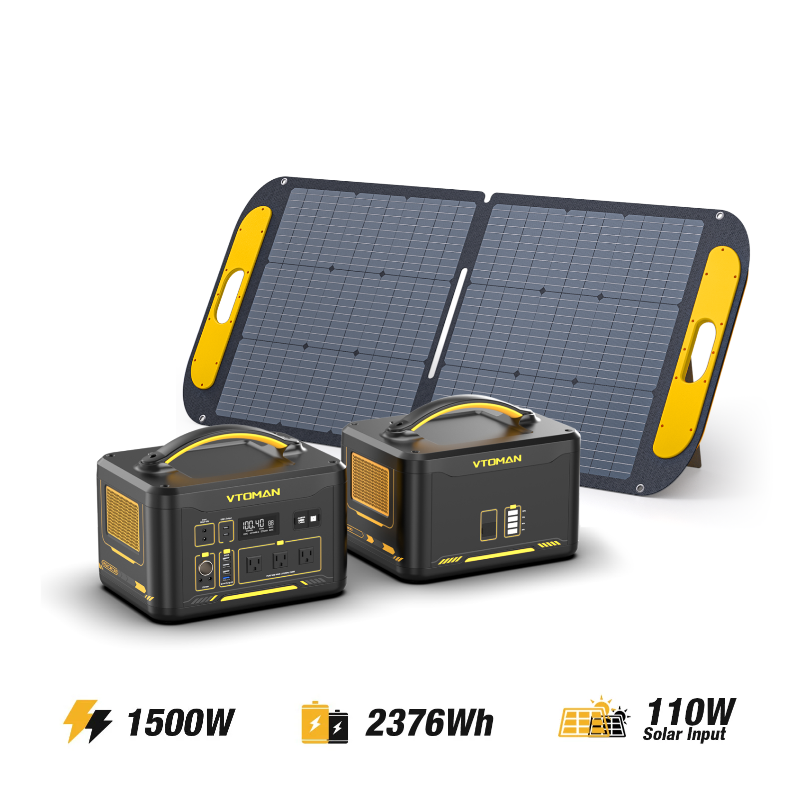 VTOMAN Jump 1500X Power Station and 110W solar panel for off-grid energy solutions.