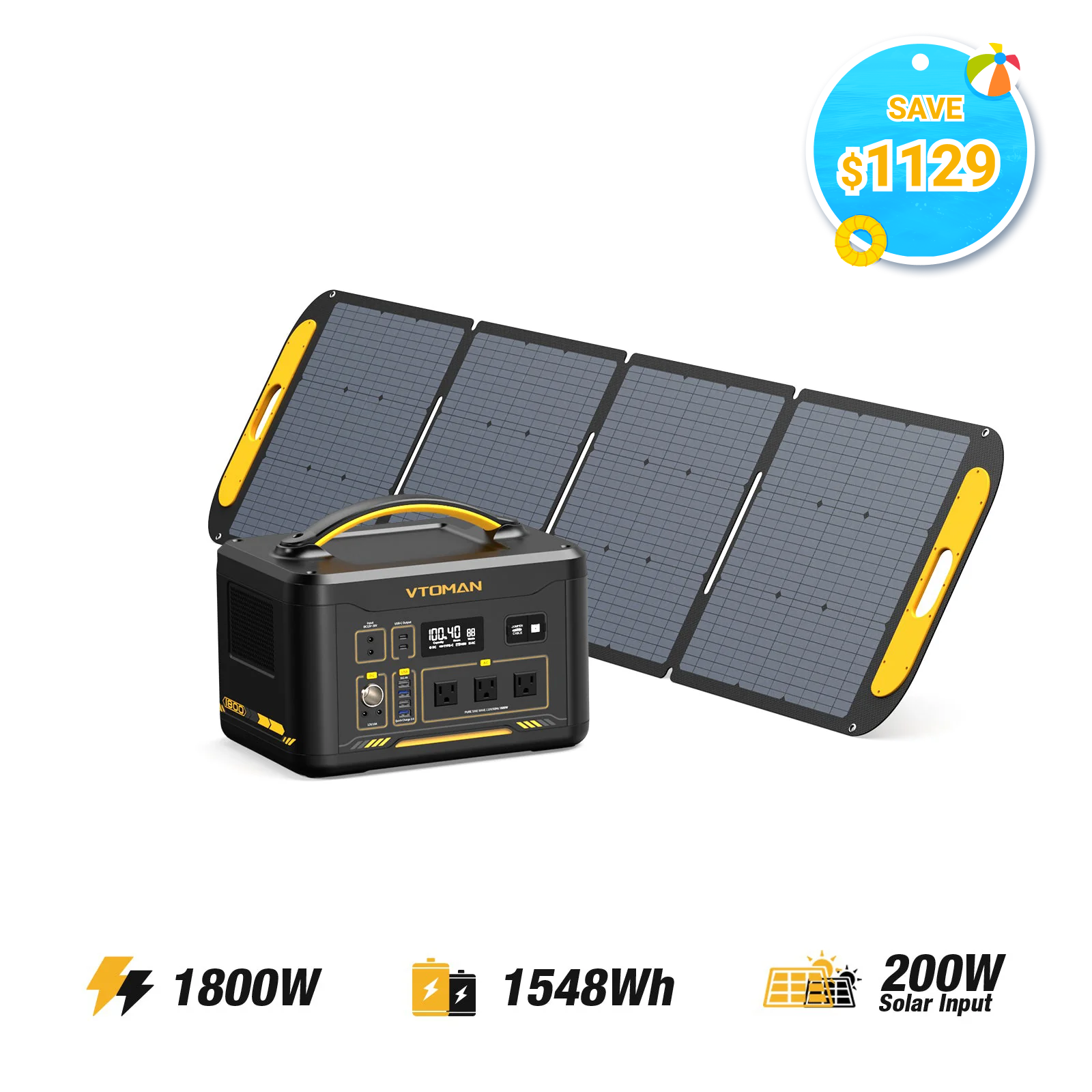 VTOMAN Jump 1800 with 200W Solar Panel