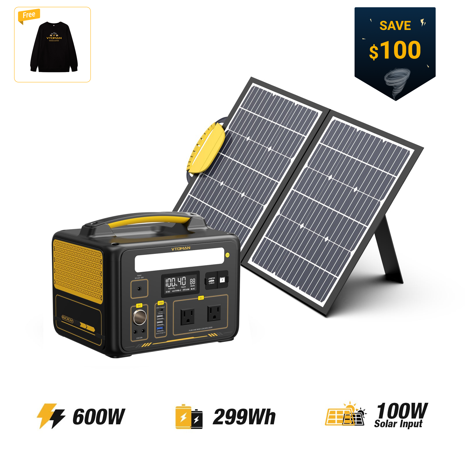 VTOMAN 100W Foldable Solar Panel