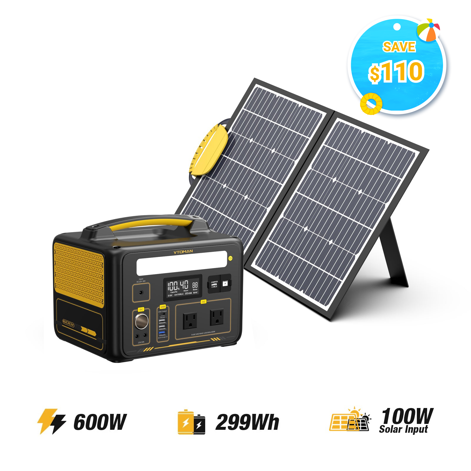 VTOMAN 100W Foldable Solar Panel