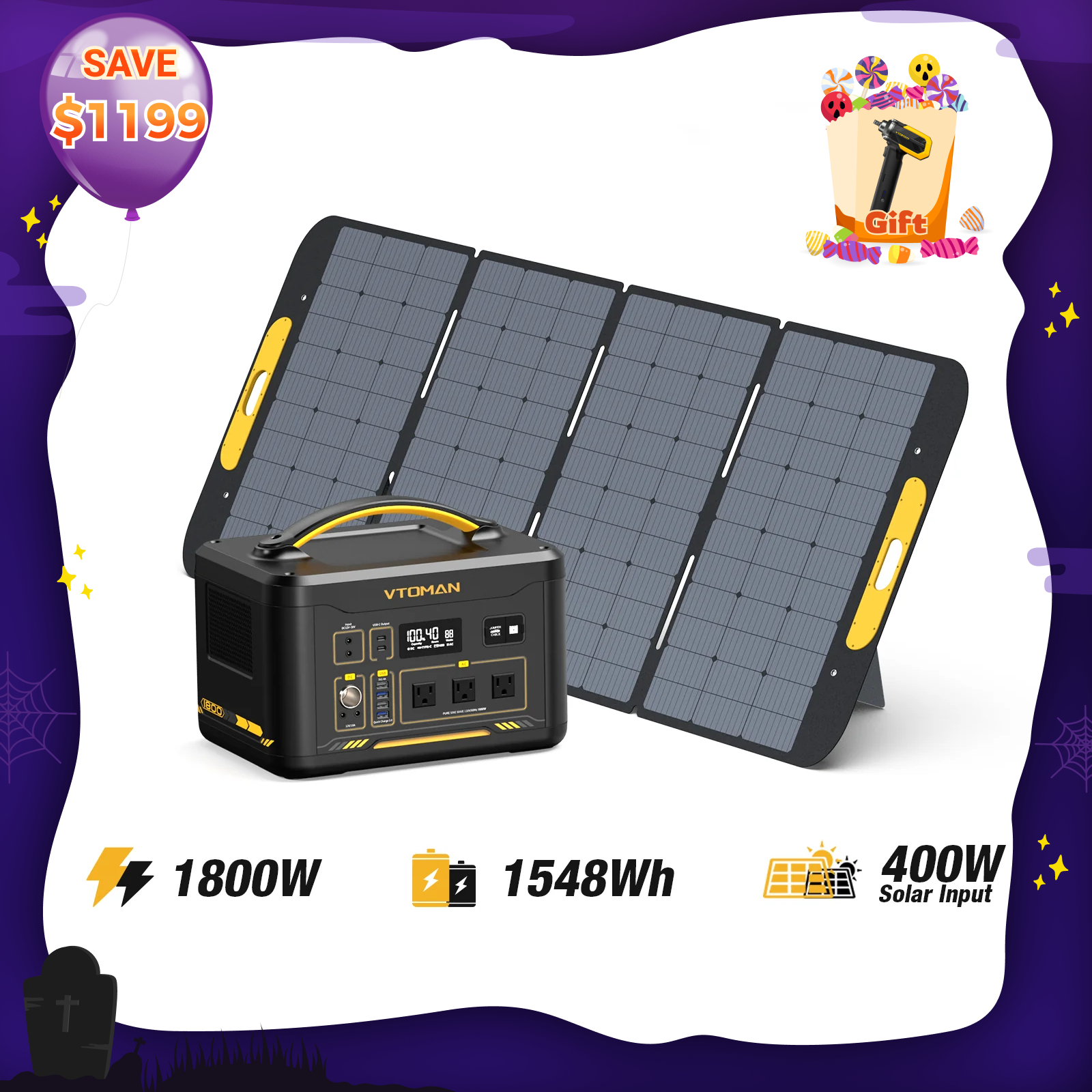 VTOMAN Jump 1800 with 400W Solar Generator