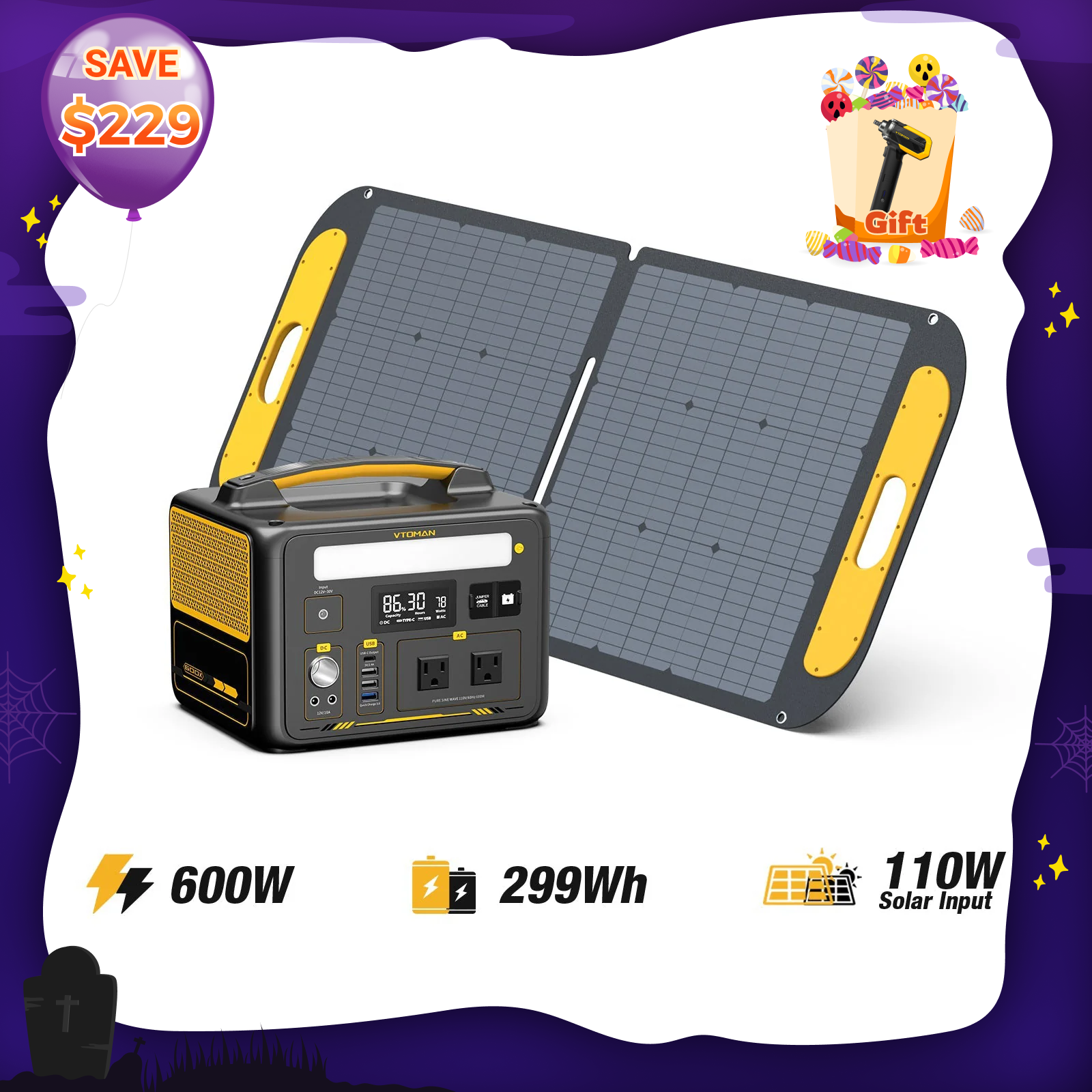 VTOMAN Jump 600X with 110W Solar Generator